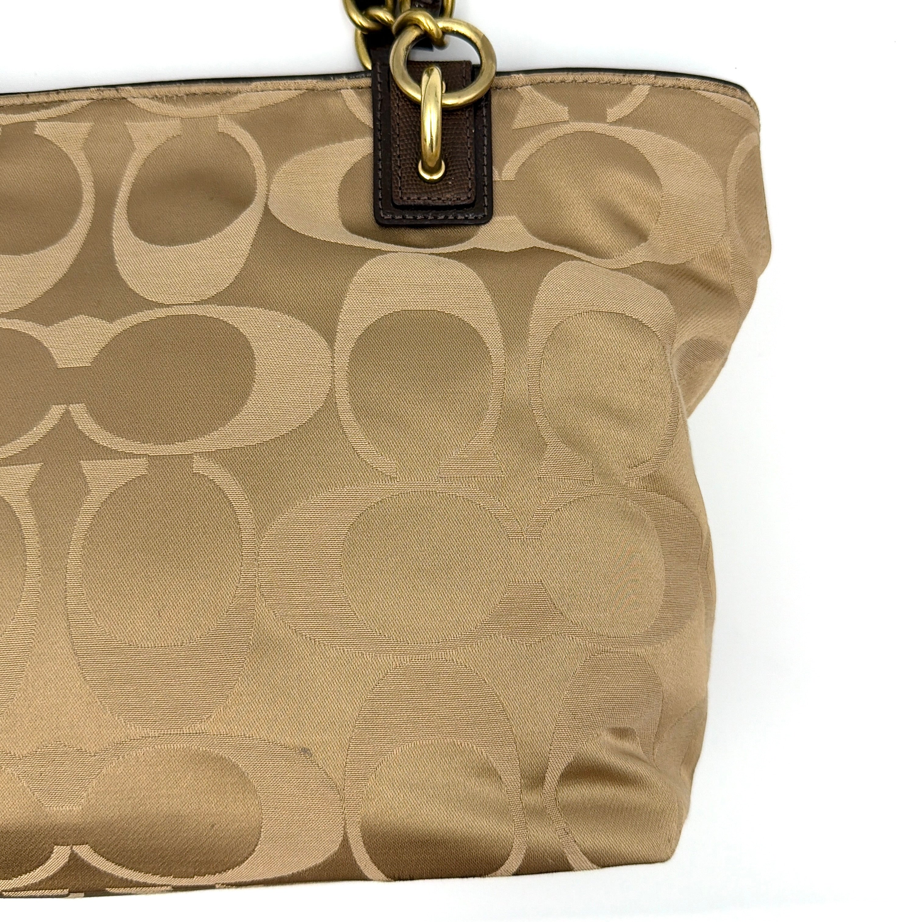 Coach Signature Madison Op Art Tote Bag Beige/Brown