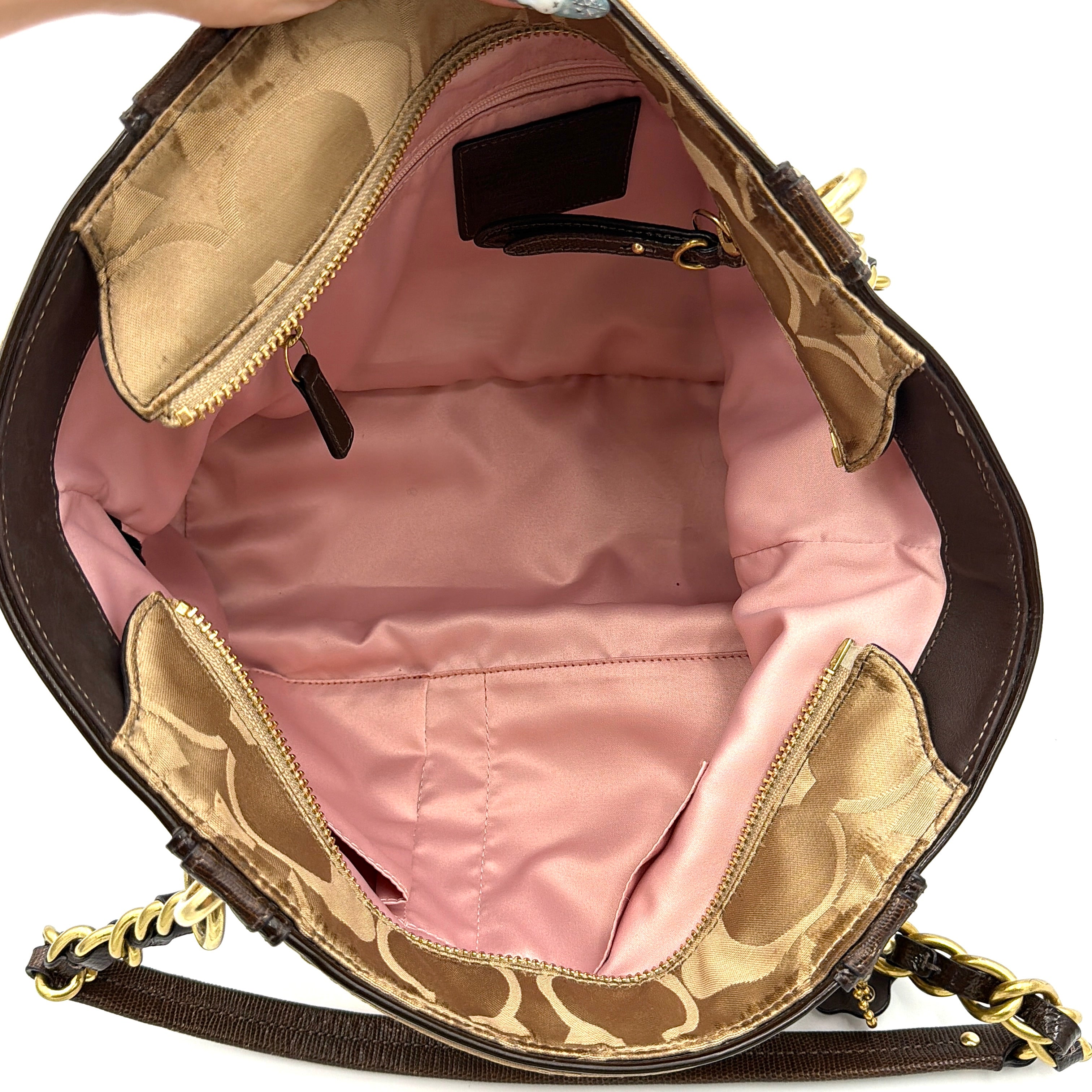 Coach Signature Madison Op Art Tote Bag Beige/Brown