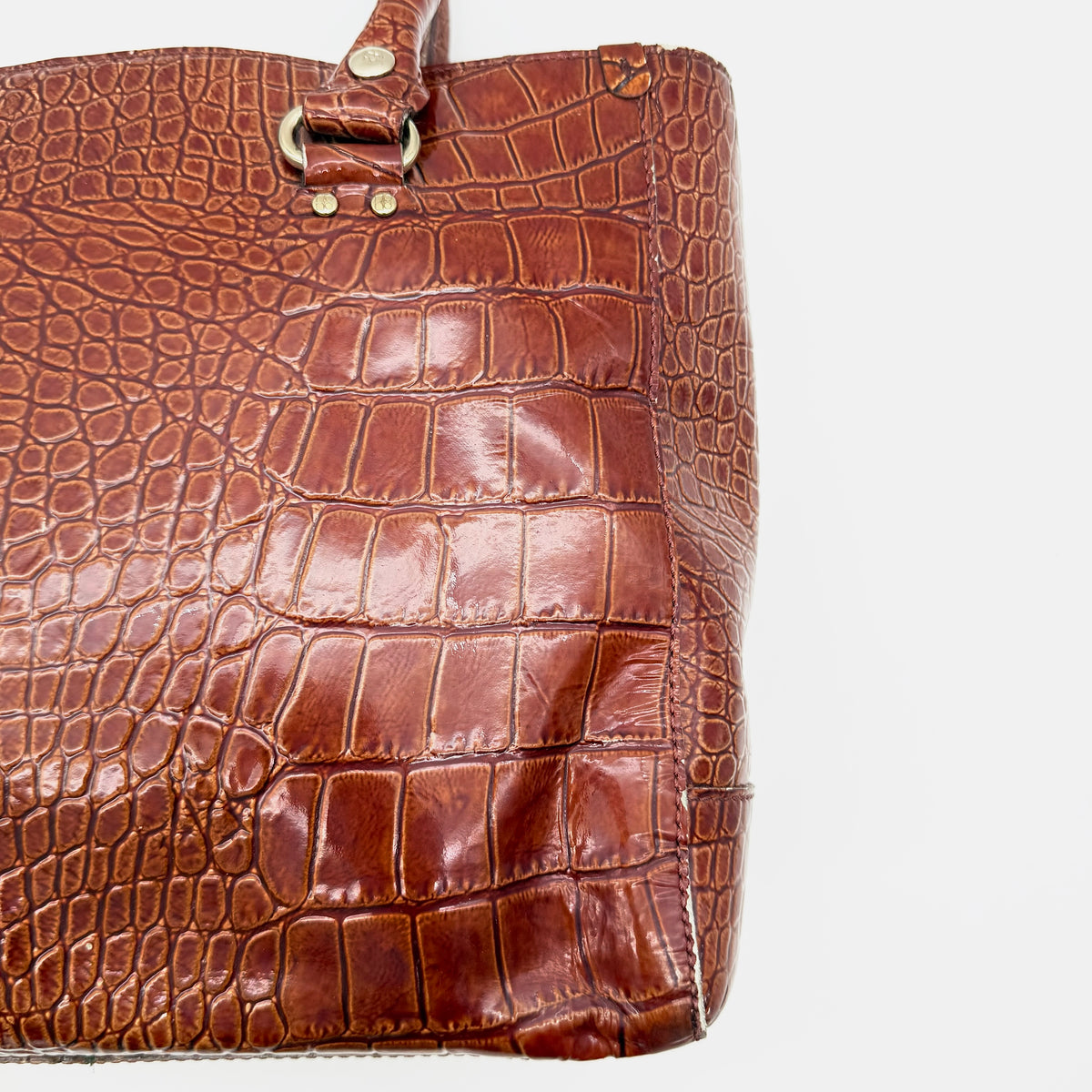 Kate Spade Croc Embossed Leather Tote Bag Brown