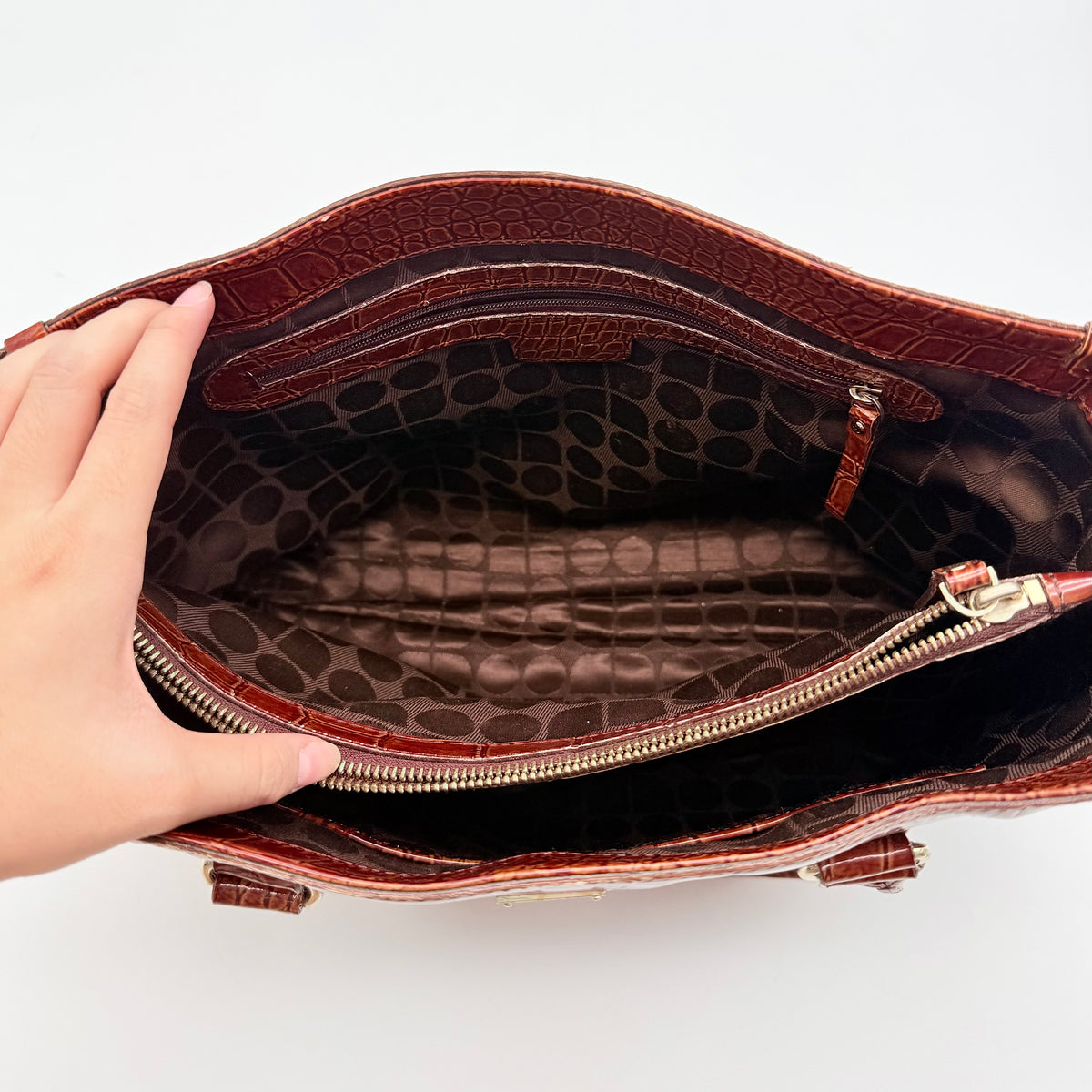 Kate Spade Croc Embossed Leather Tote Bag Brown
