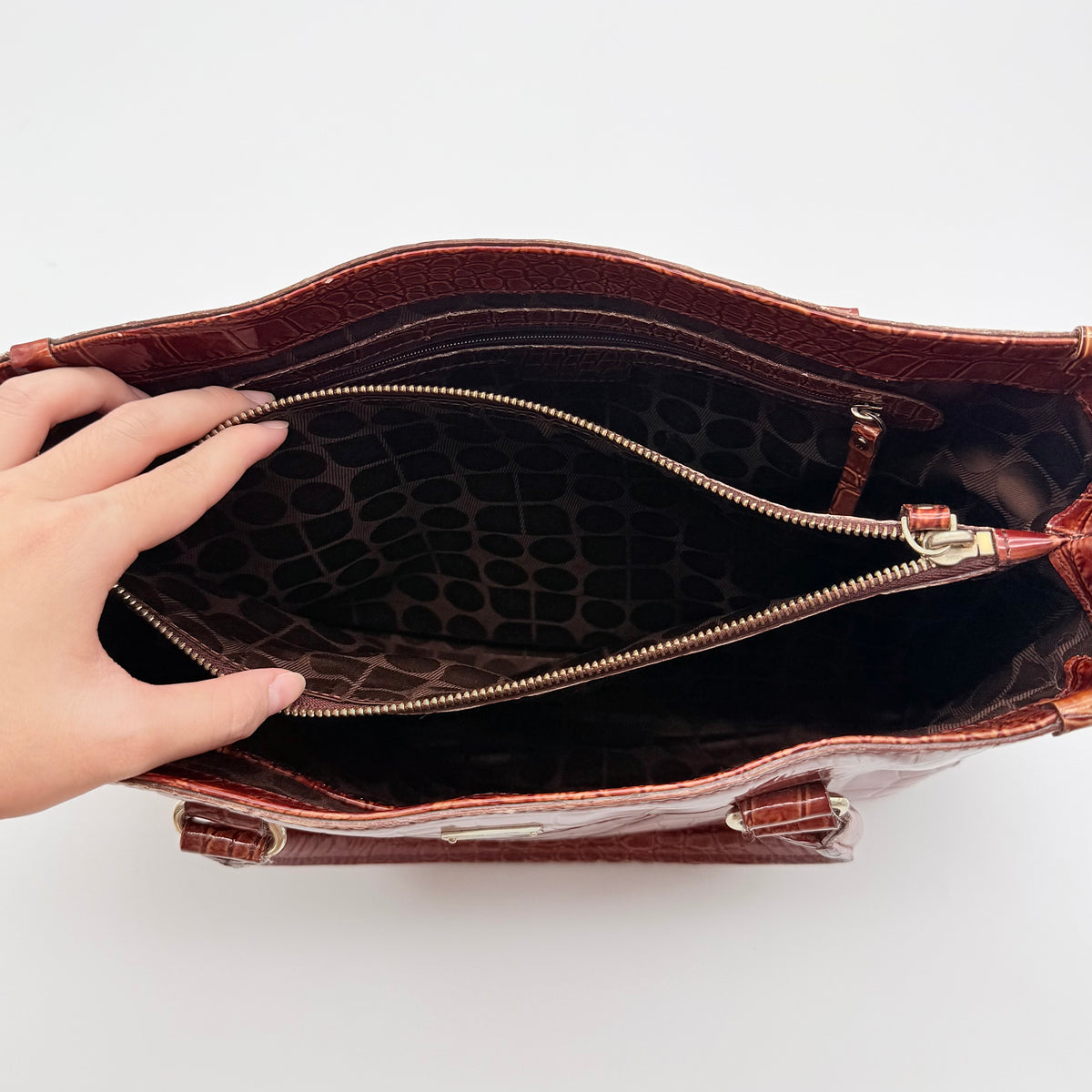 Kate Spade Croc Embossed Leather Tote Bag Brown