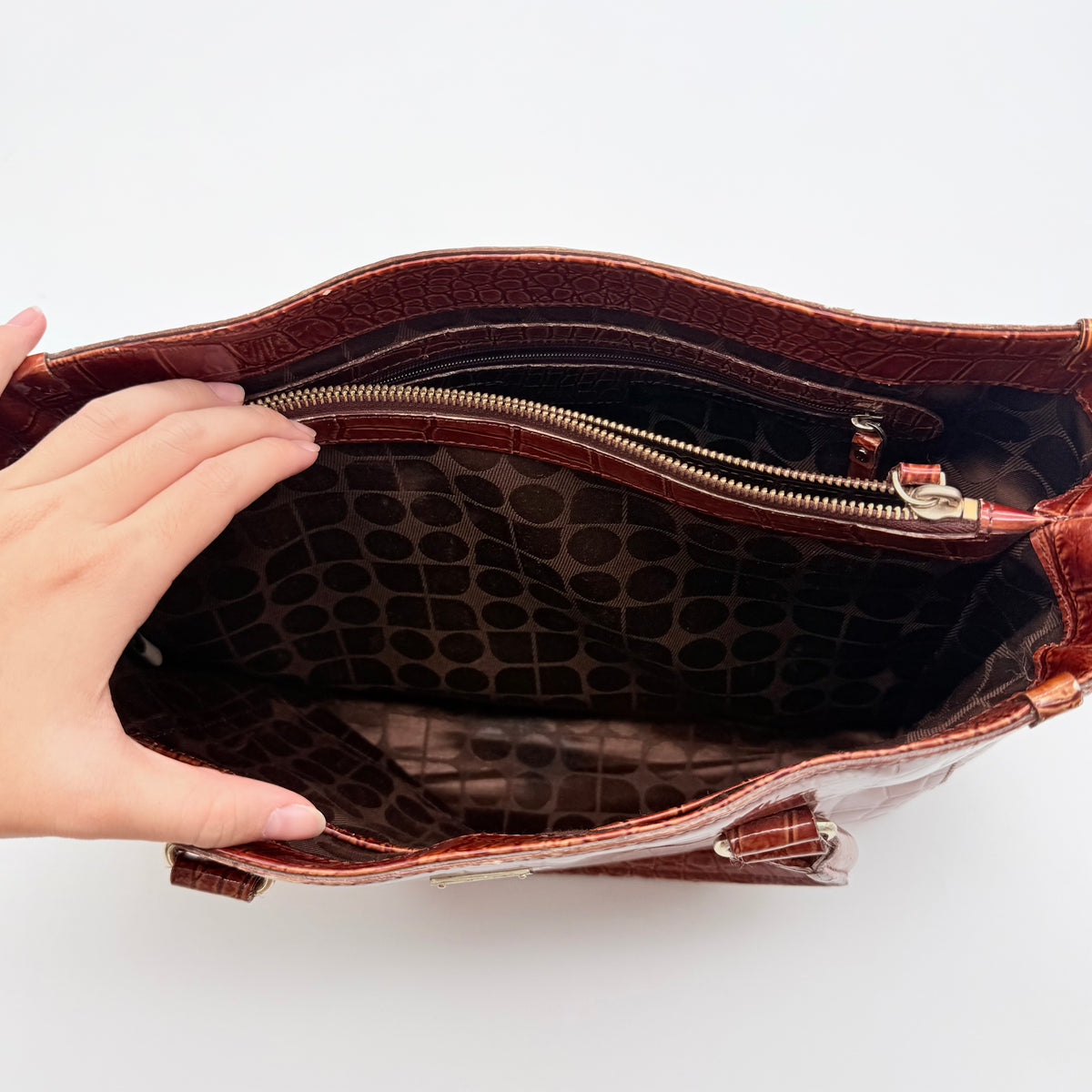 Kate Spade Croc Embossed Leather Tote Bag Brown