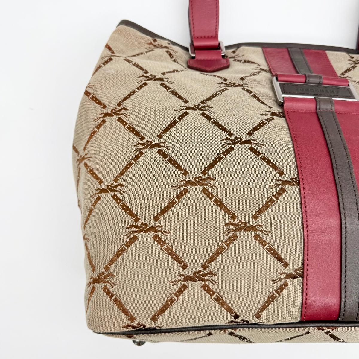 Longchamp Monogram Jacquard Canvas Tote Bag Red/Beige
