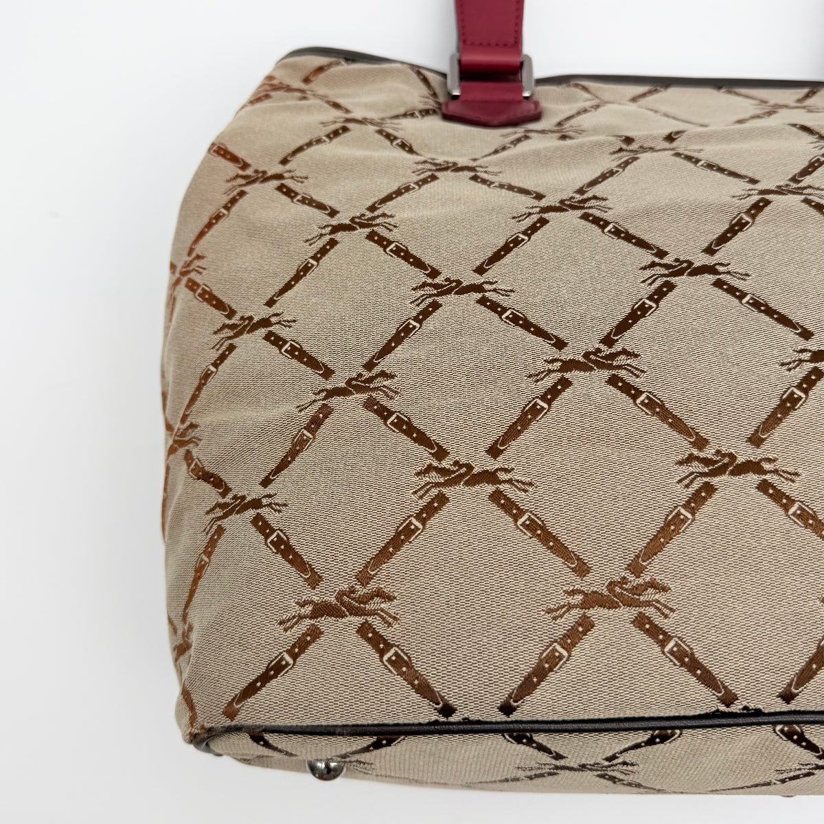 Longchamp Monogram Jacquard Canvas Tote Bag Red/Beige