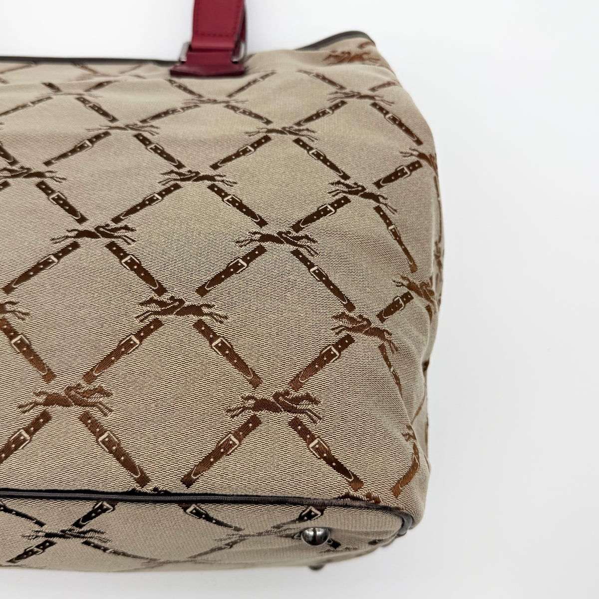Longchamp Monogram Jacquard Canvas Tote Bag Red/Beige