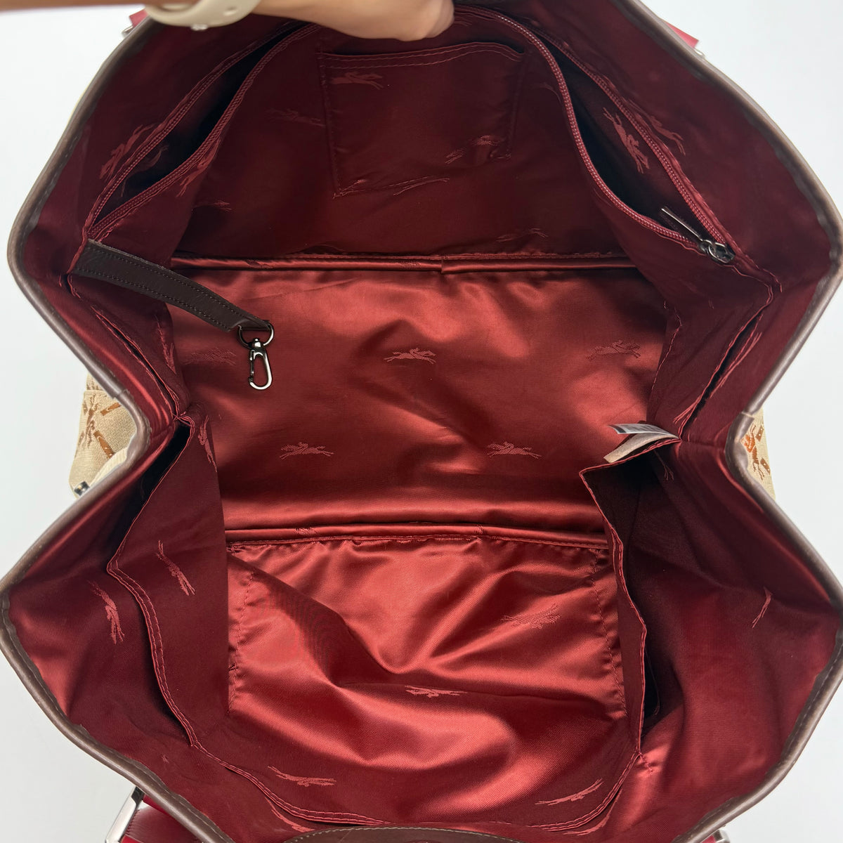 Longchamp Monogram Jacquard Canvas Tote Bag Red/Beige
