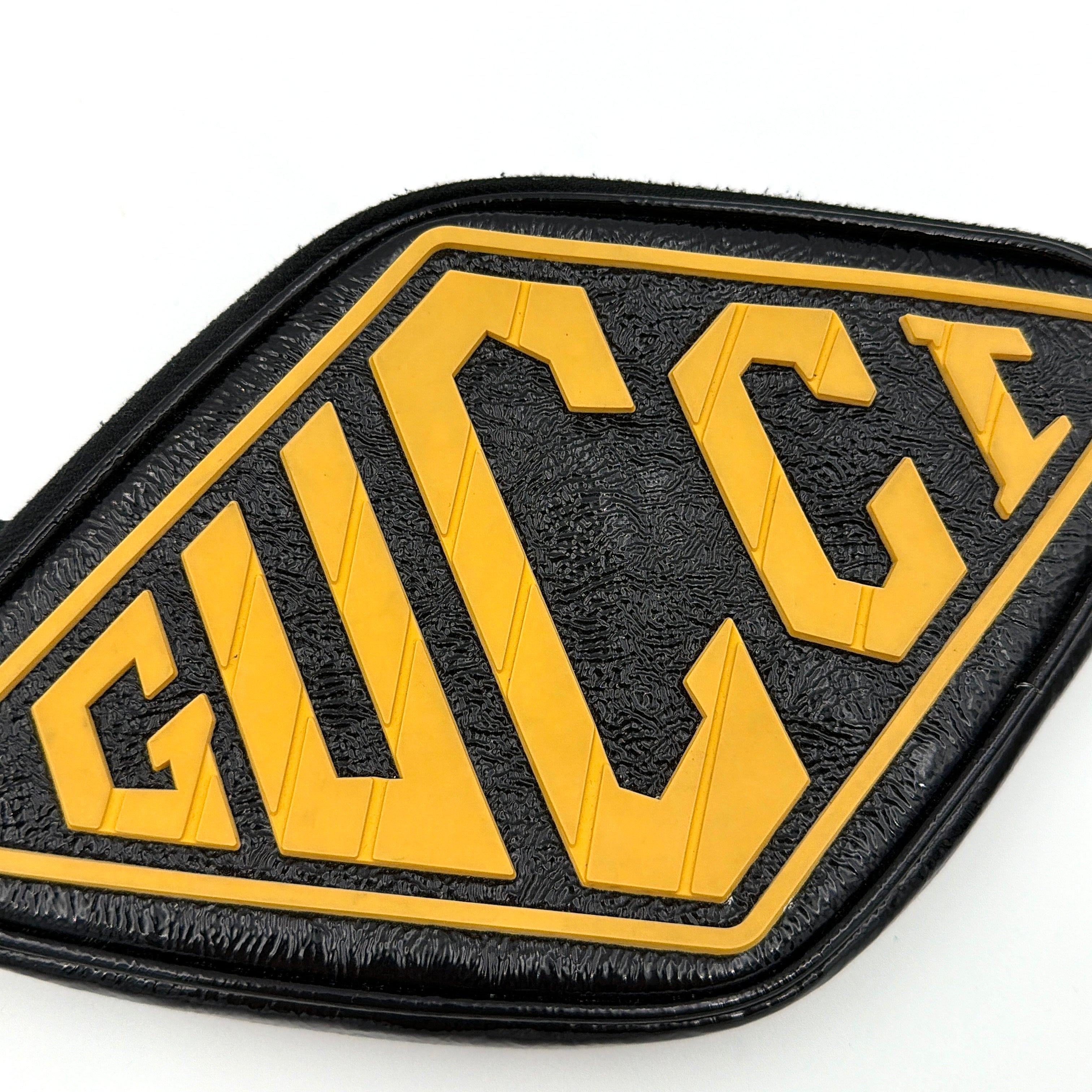 Gucci Game List Logo Patent Wristlet Black/Yellow