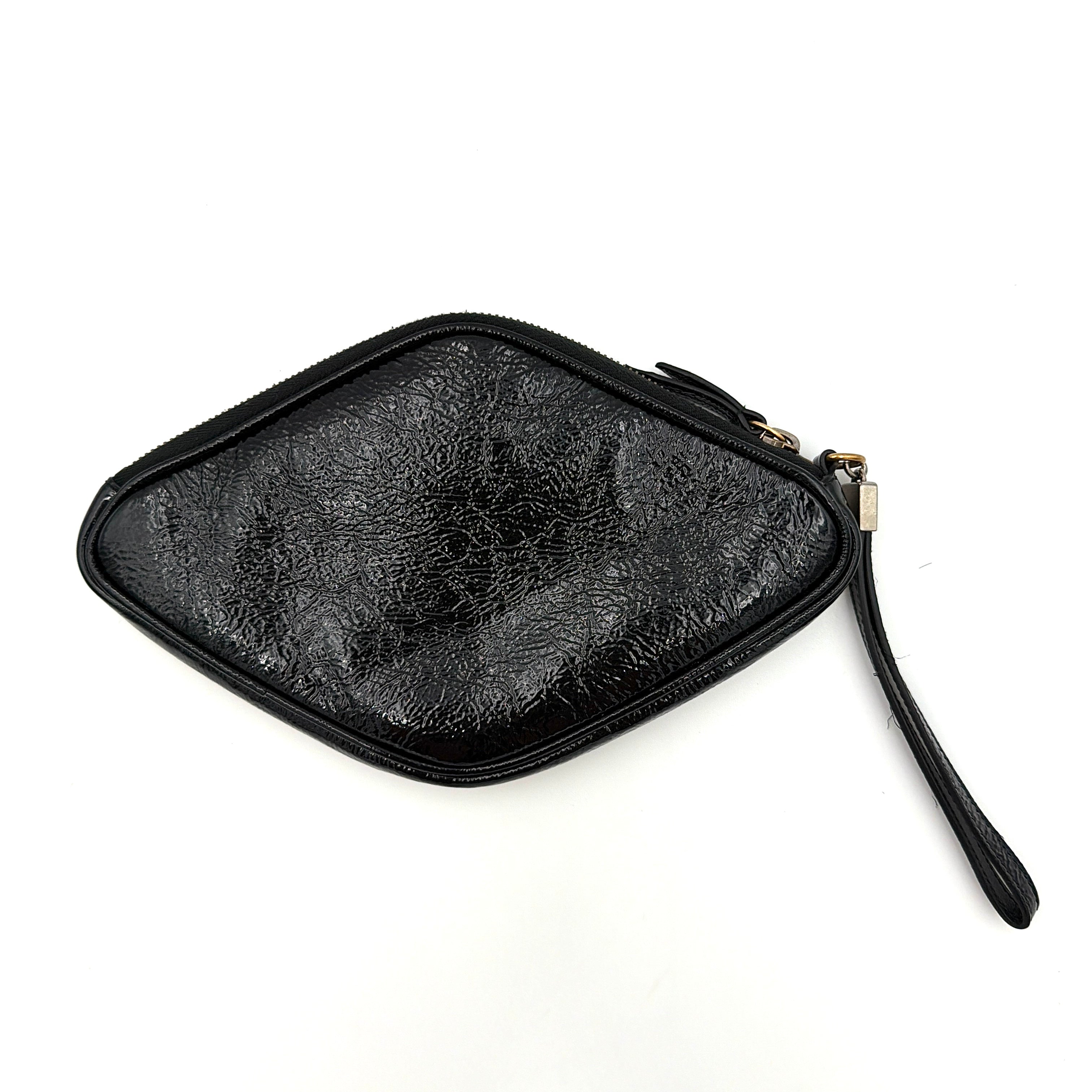 Gucci Game List Logo Patent Wristlet Black/Yellow