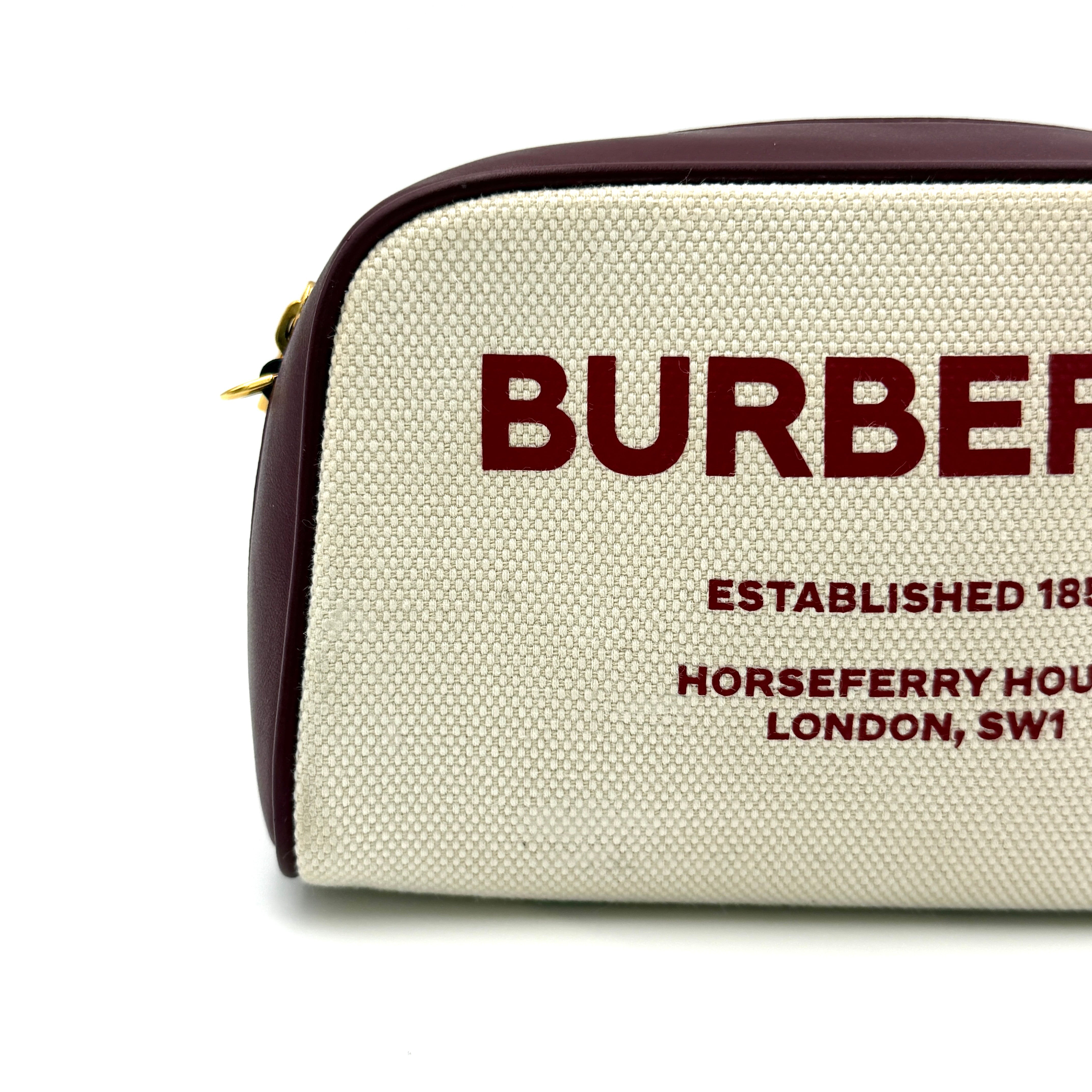 Burberry Horseferry Half Cube Crossbody Pouch Bag Burgundy/Cream