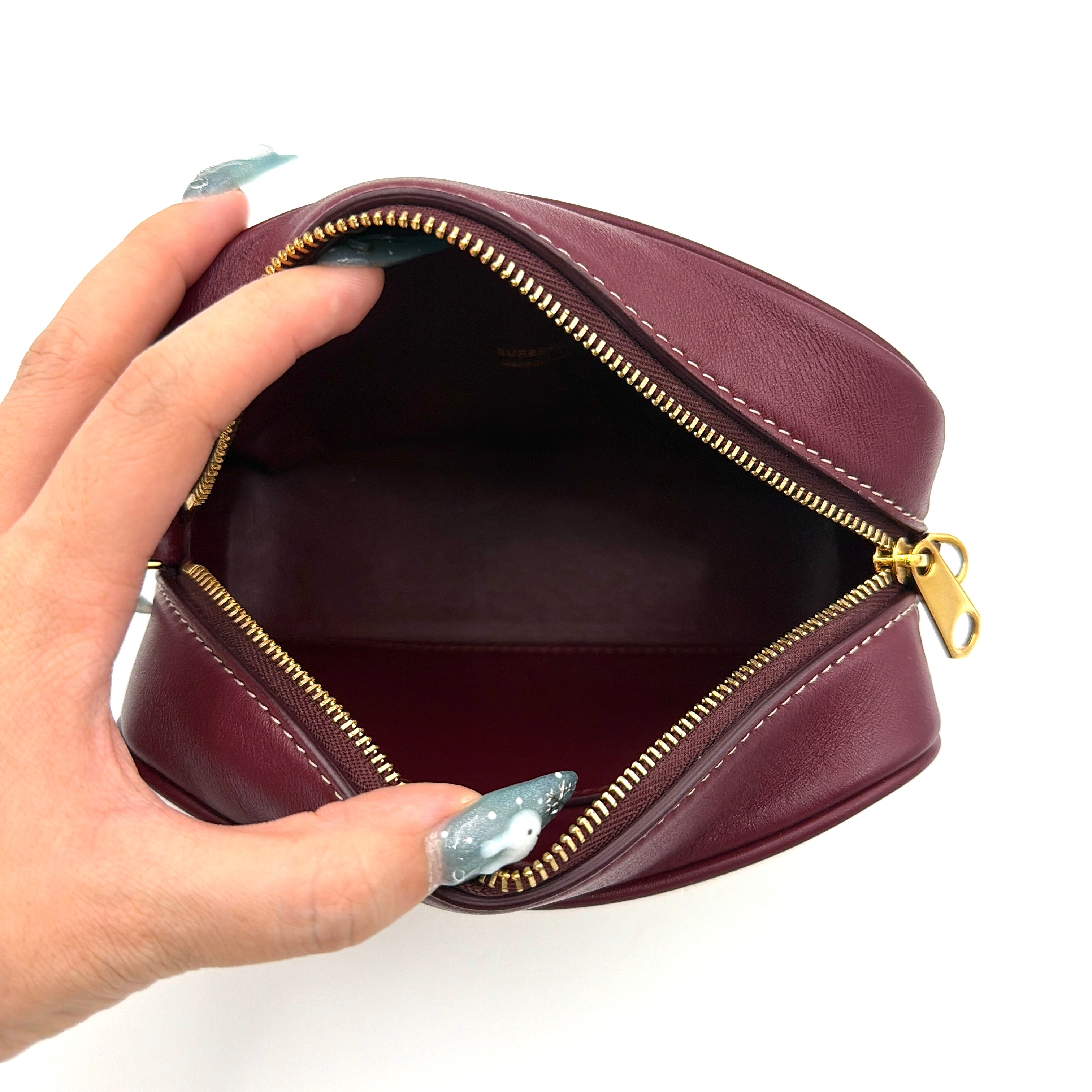 Burberry Horseferry Half Cube Crossbody Pouch Bag Burgundy/Cream