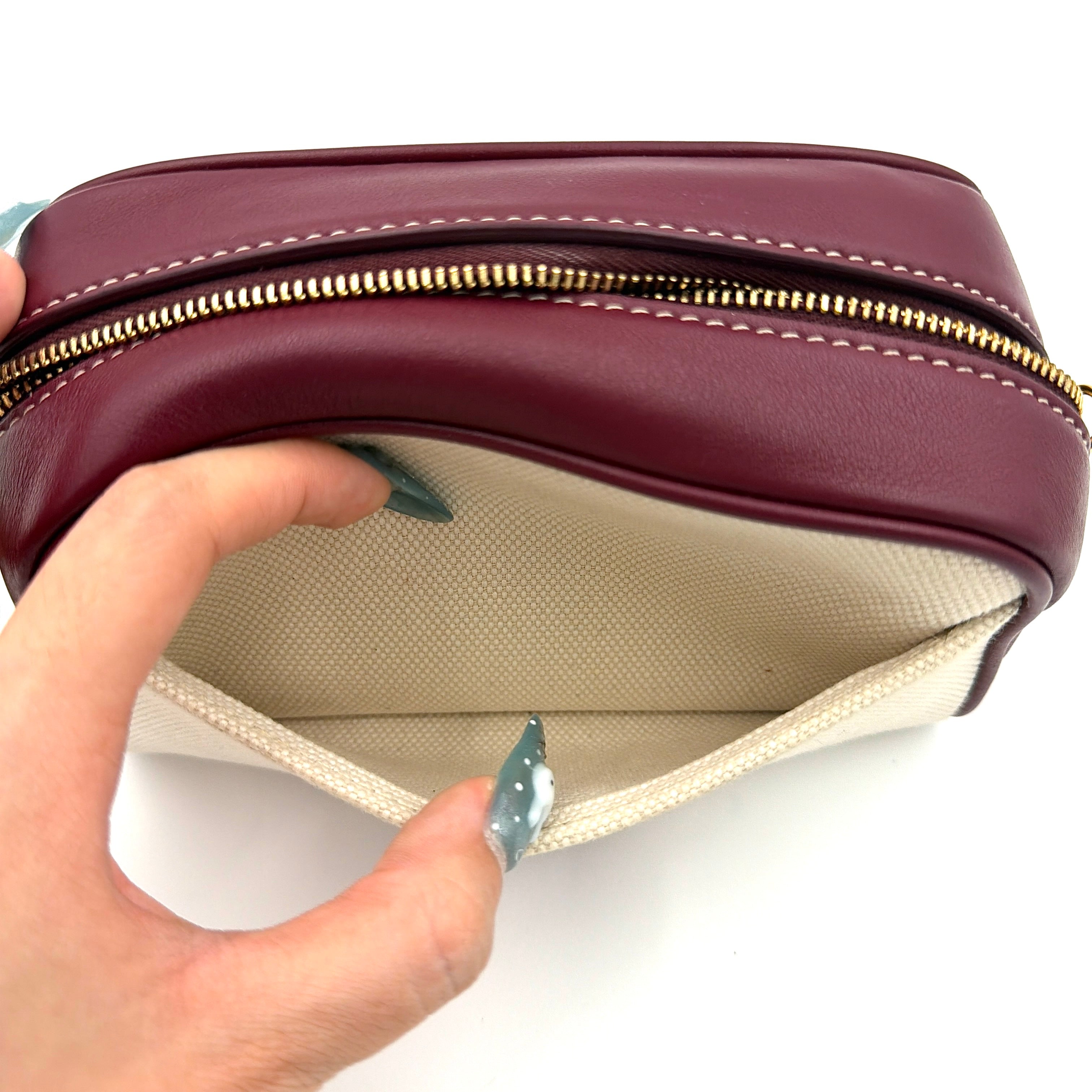 Burberry Horseferry Half Cube Crossbody Pouch Bag Burgundy/Cream