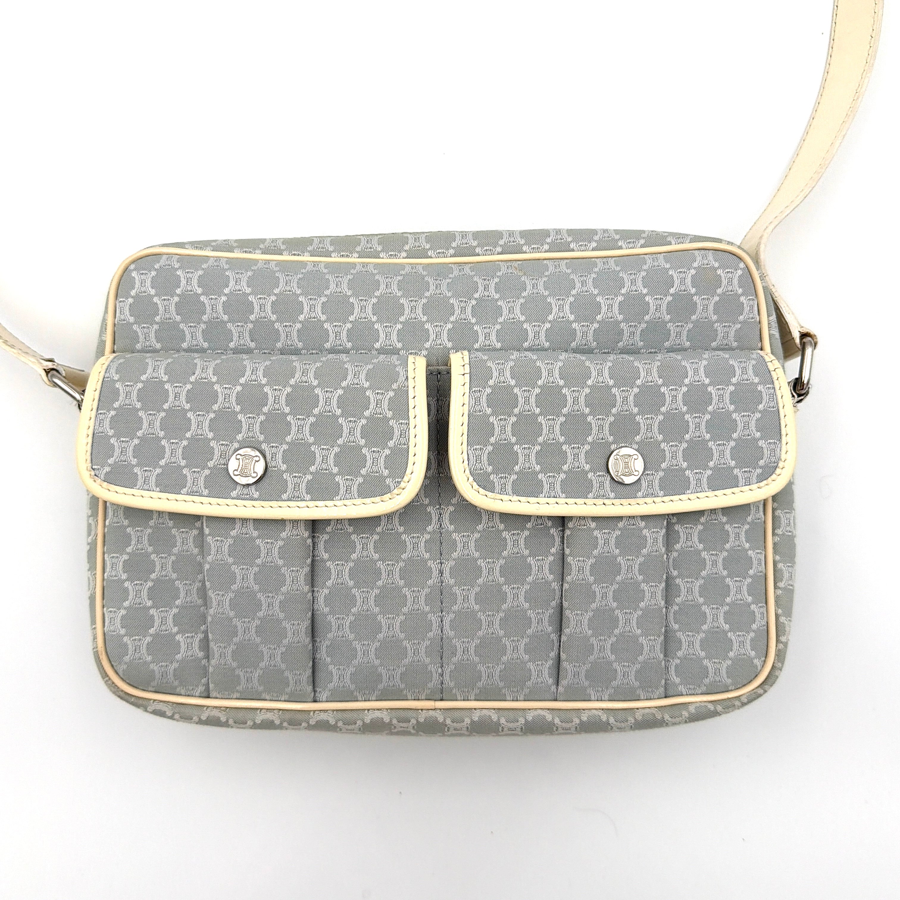 Celine Macadam Canvas Crossbody Bag Light Blue