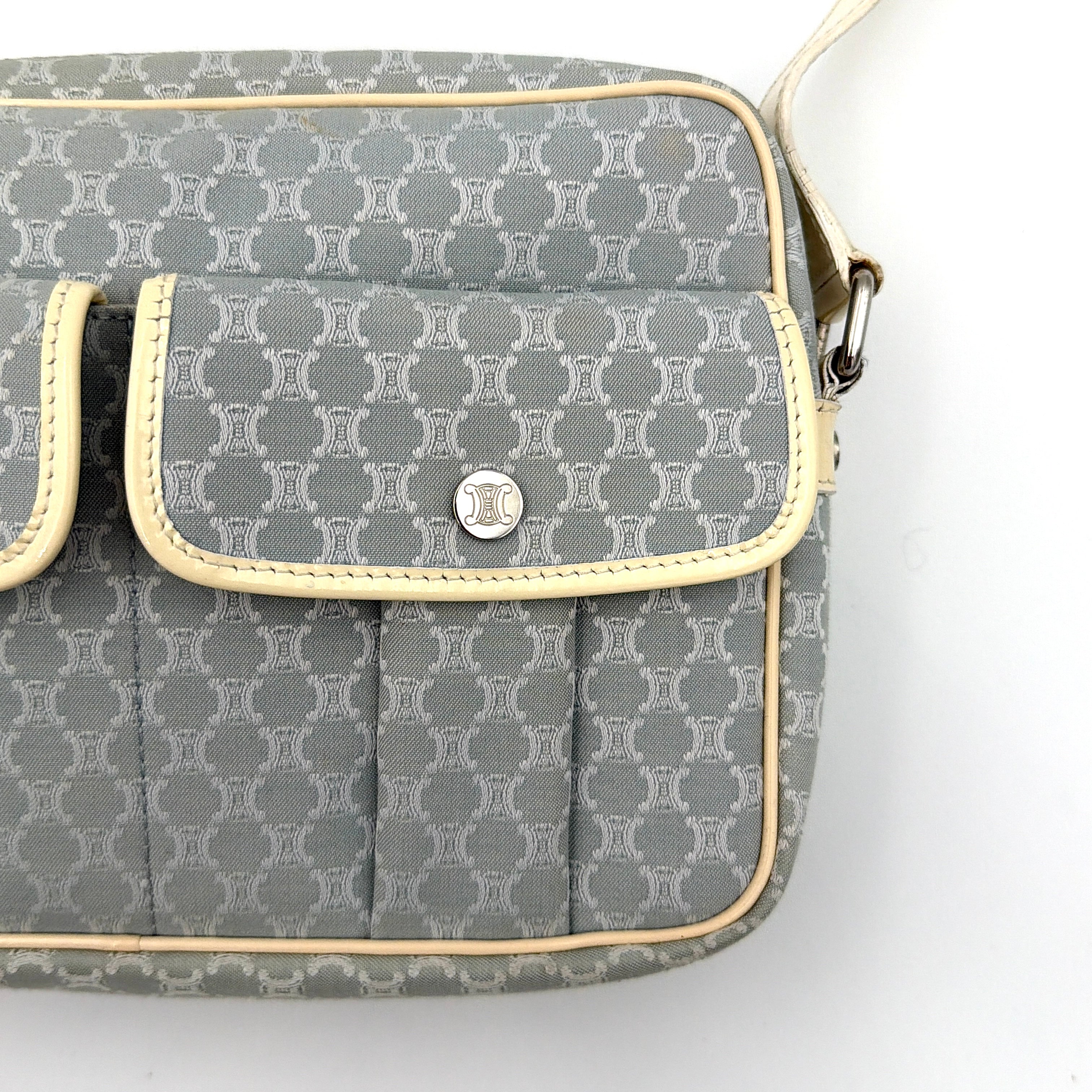 Celine Macadam Canvas Crossbody Bag Light Blue