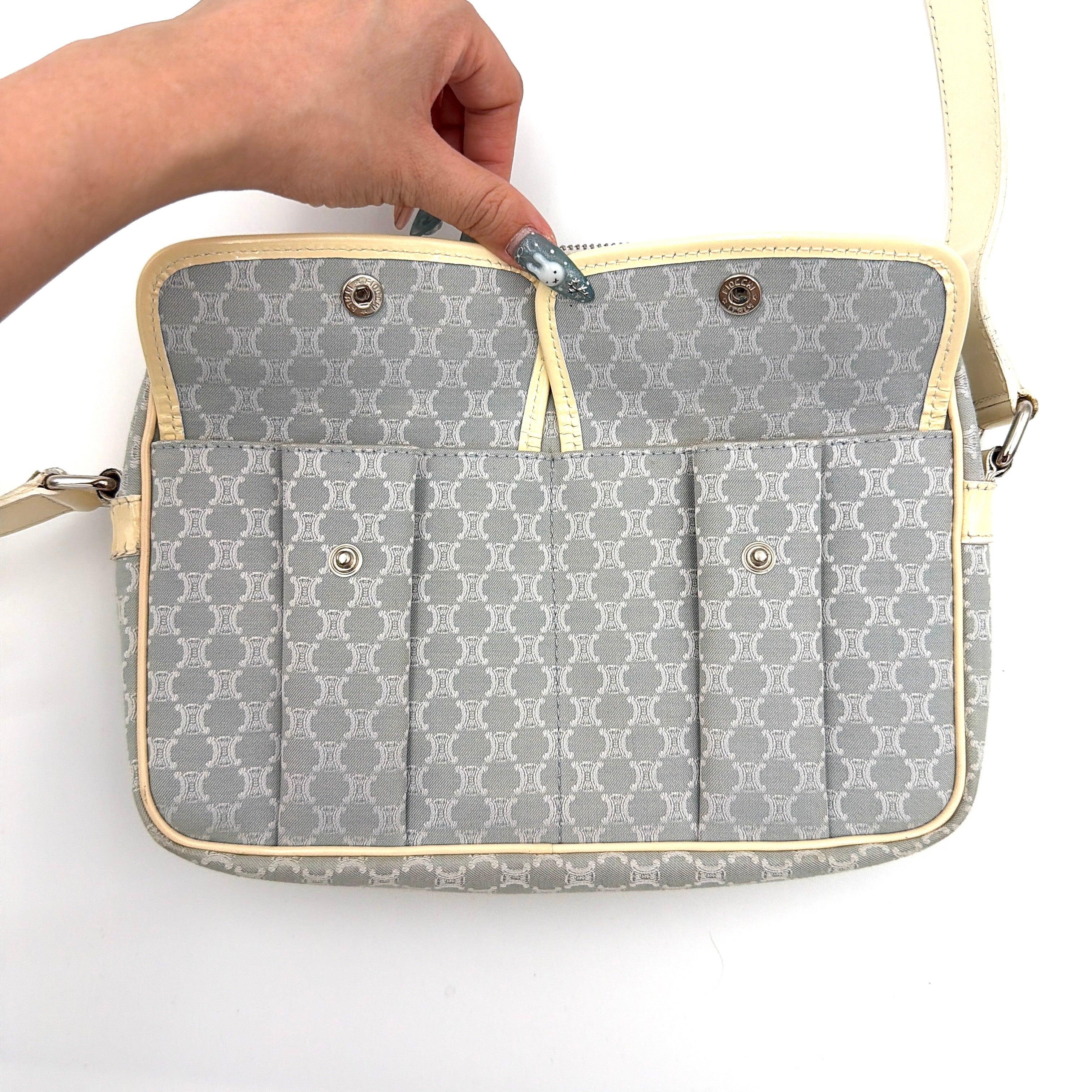 Celine Macadam Canvas Crossbody Bag Light Blue