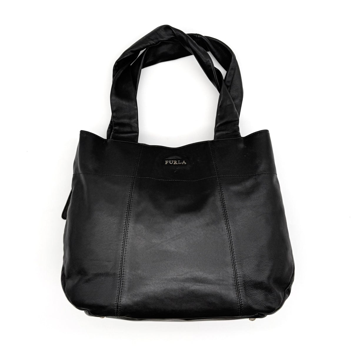Furla Twisted Leather Tote Bag Black