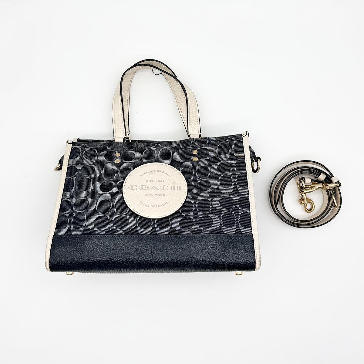 Coach 2Way Dempsey Carryall Tote Bag Blue/White