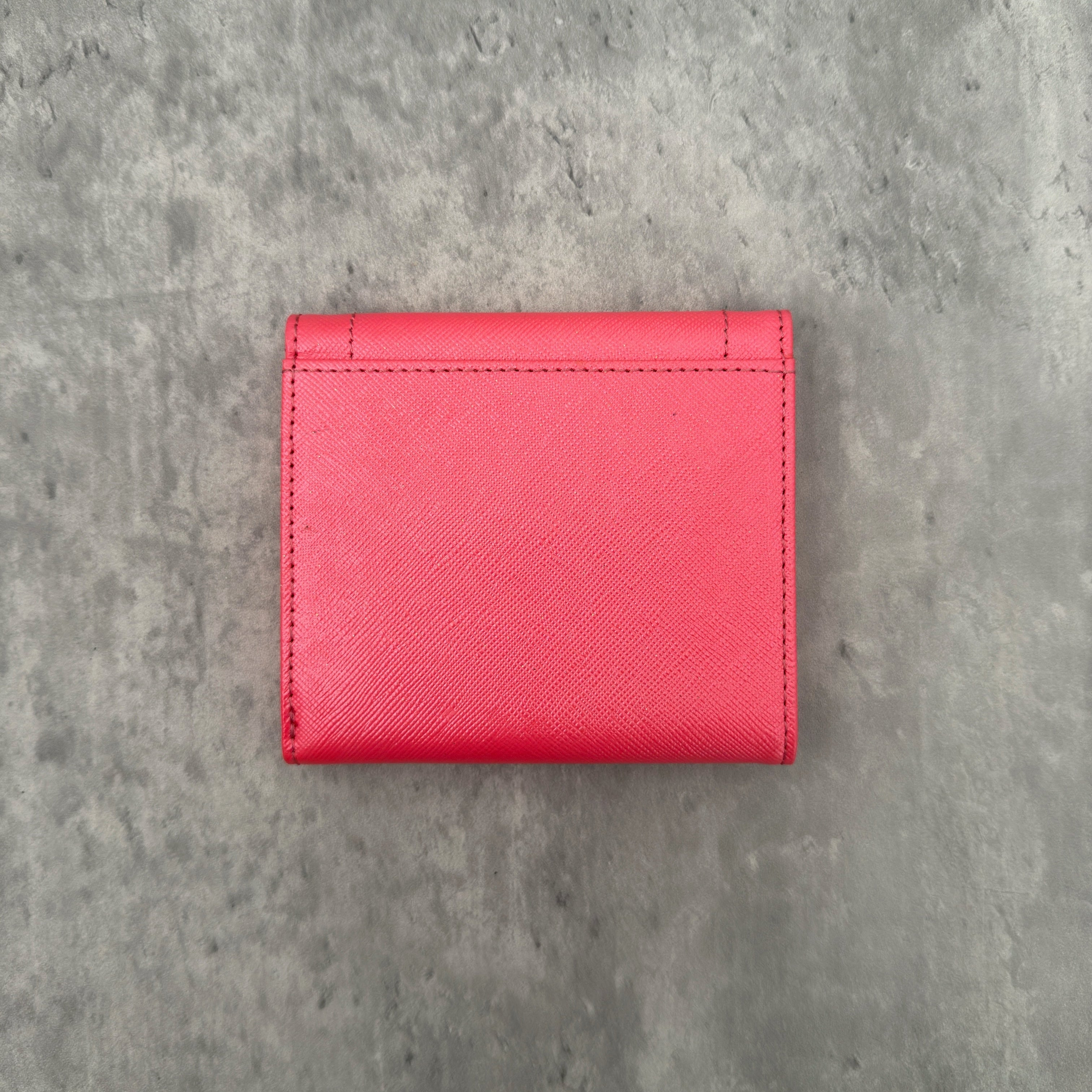Samantha Thavasa Pink Leather Wallet with scalloped edges, gold-tone hardware, and structured bifold design.
