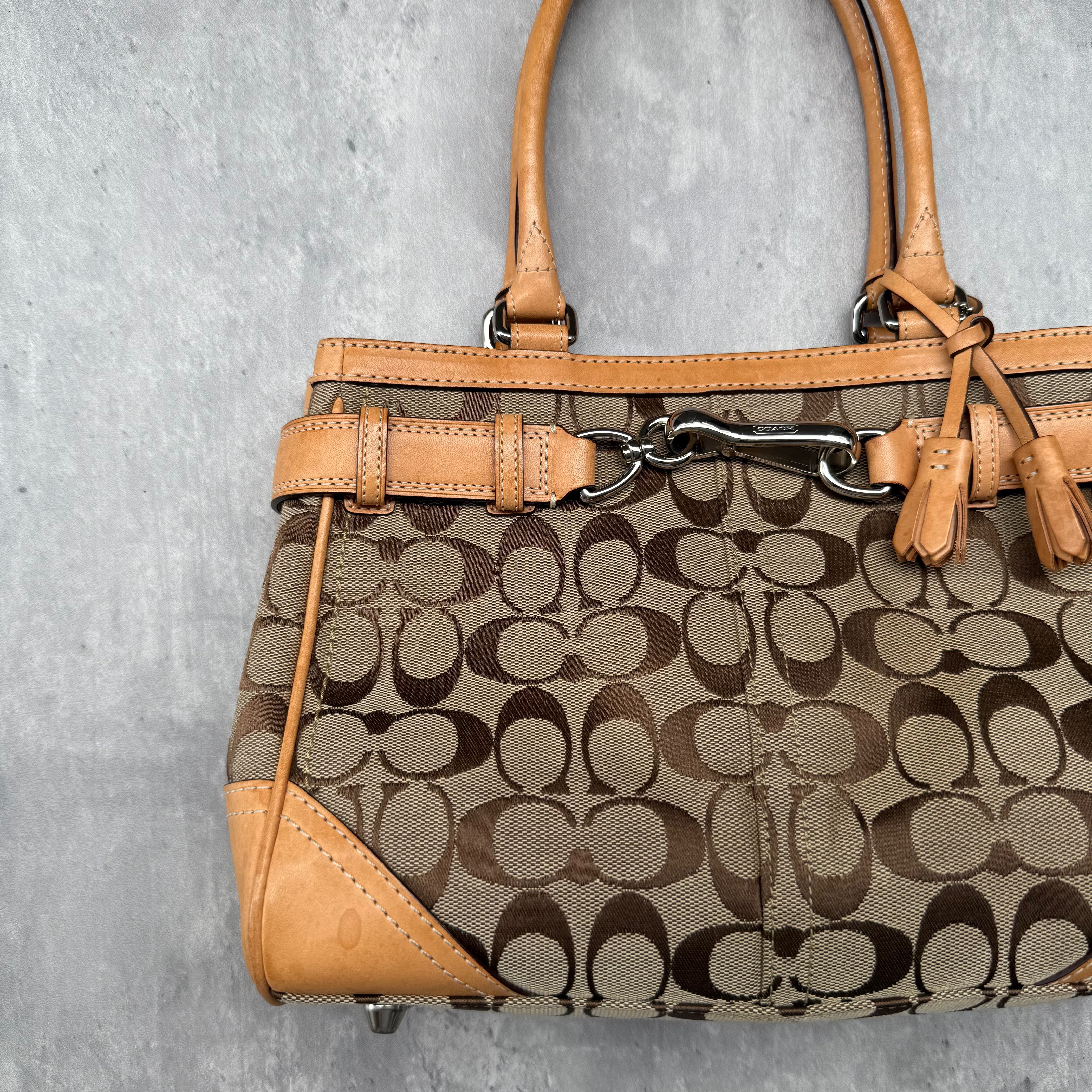 Coach Signature Hampton Satchel Bag Beige/Tan