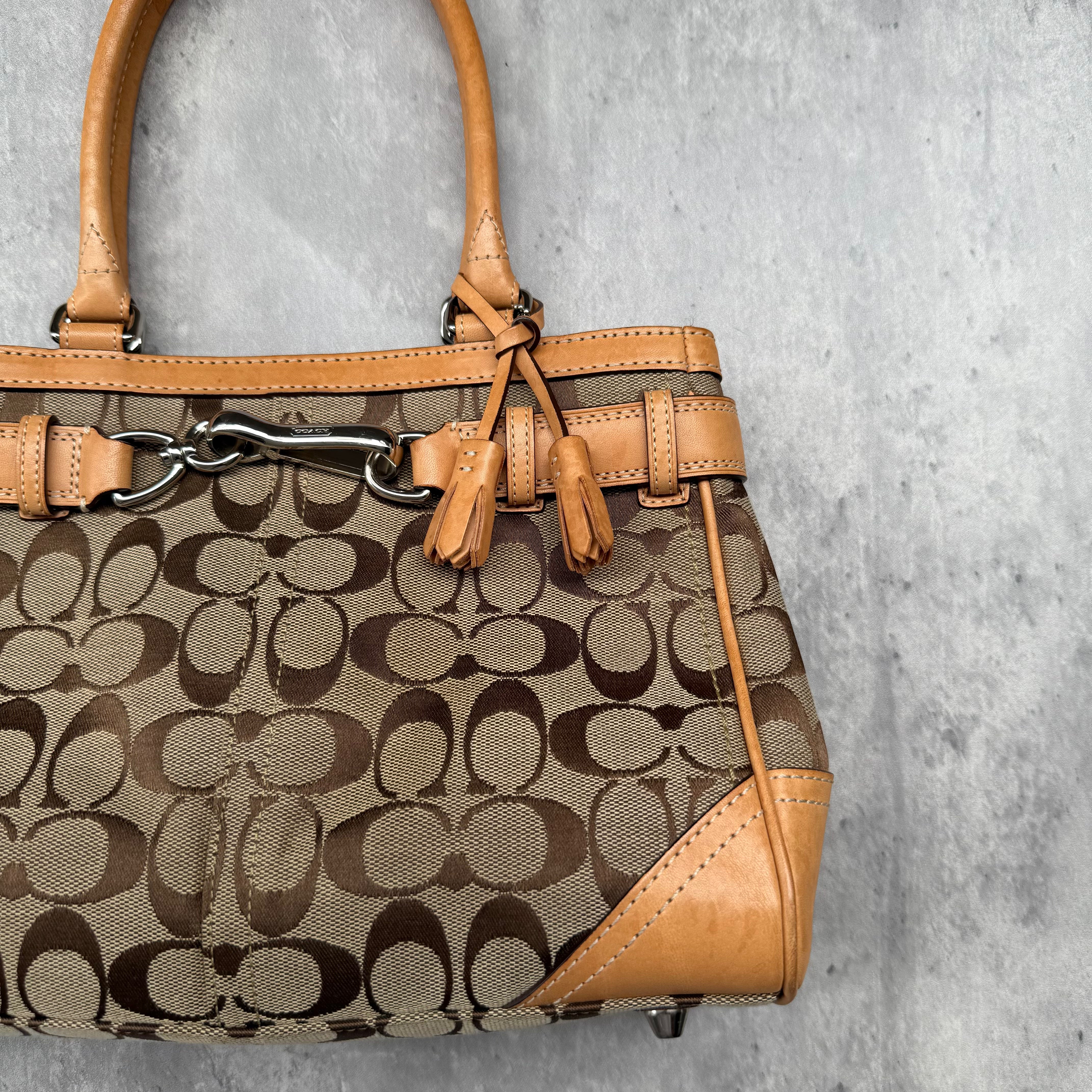 Coach Signature Hampton Satchel Bag Beige/Tan
