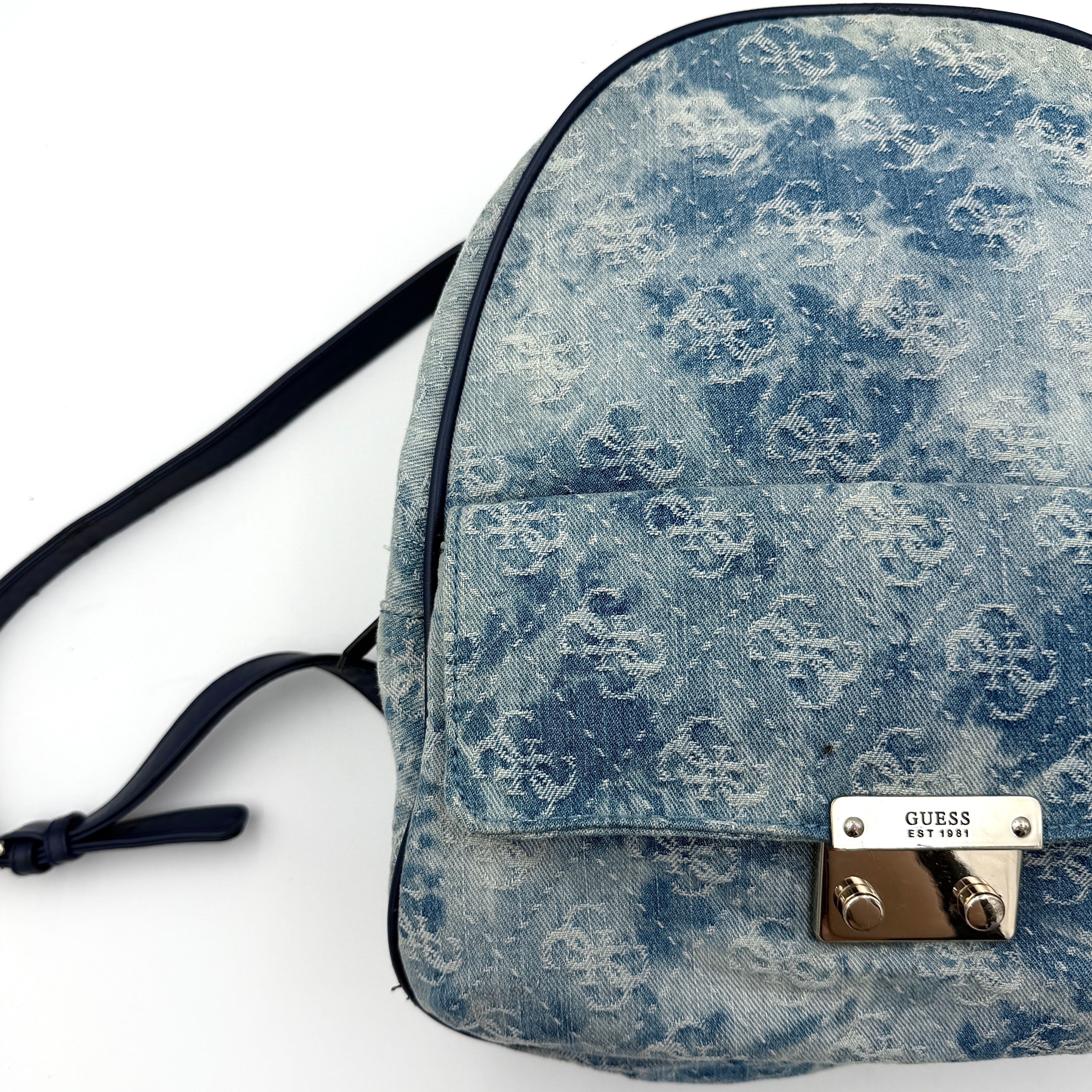 Guess Monogram Varsity Pop Denim Backpack Blue