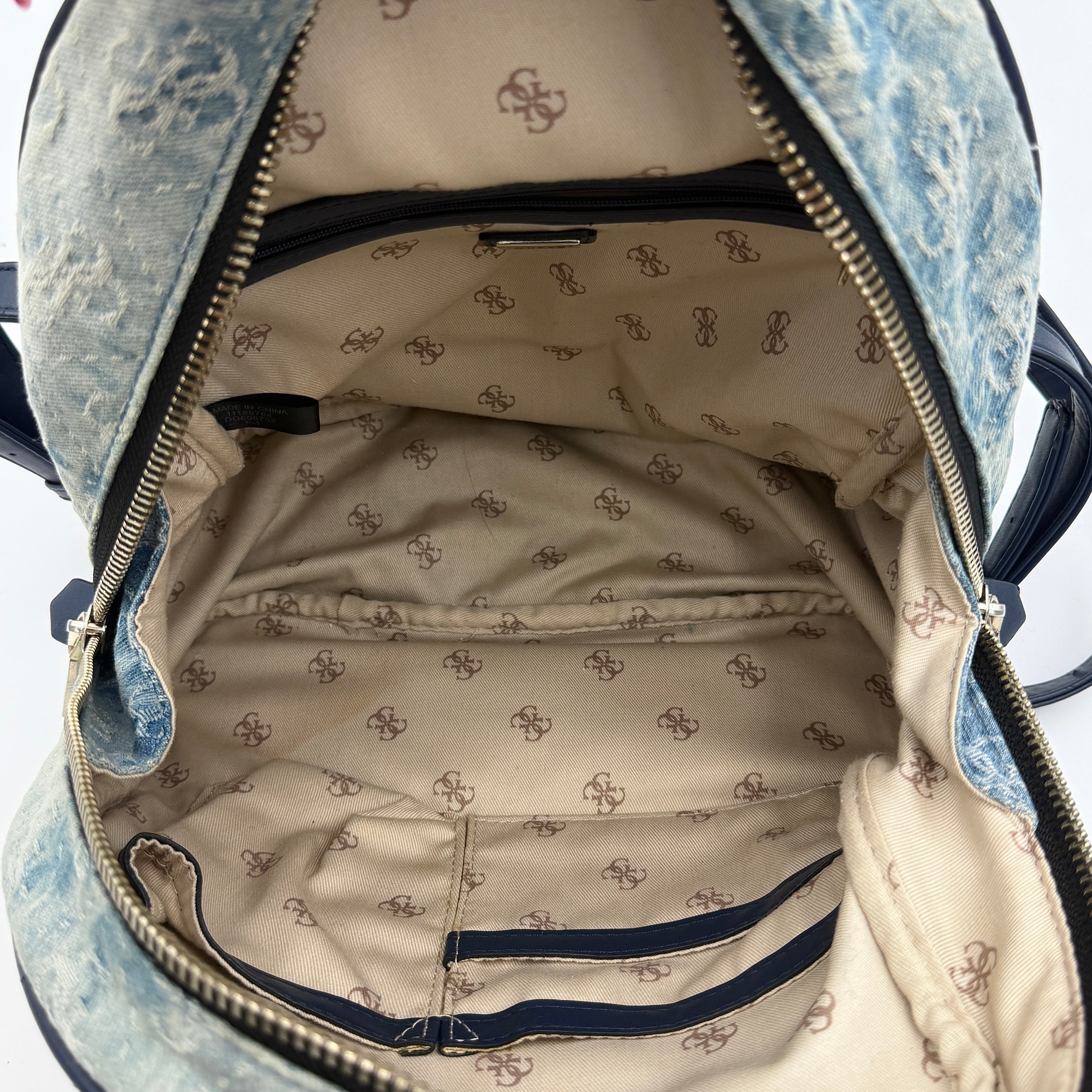 Guess Monogram Varsity Pop Denim Backpack Blue