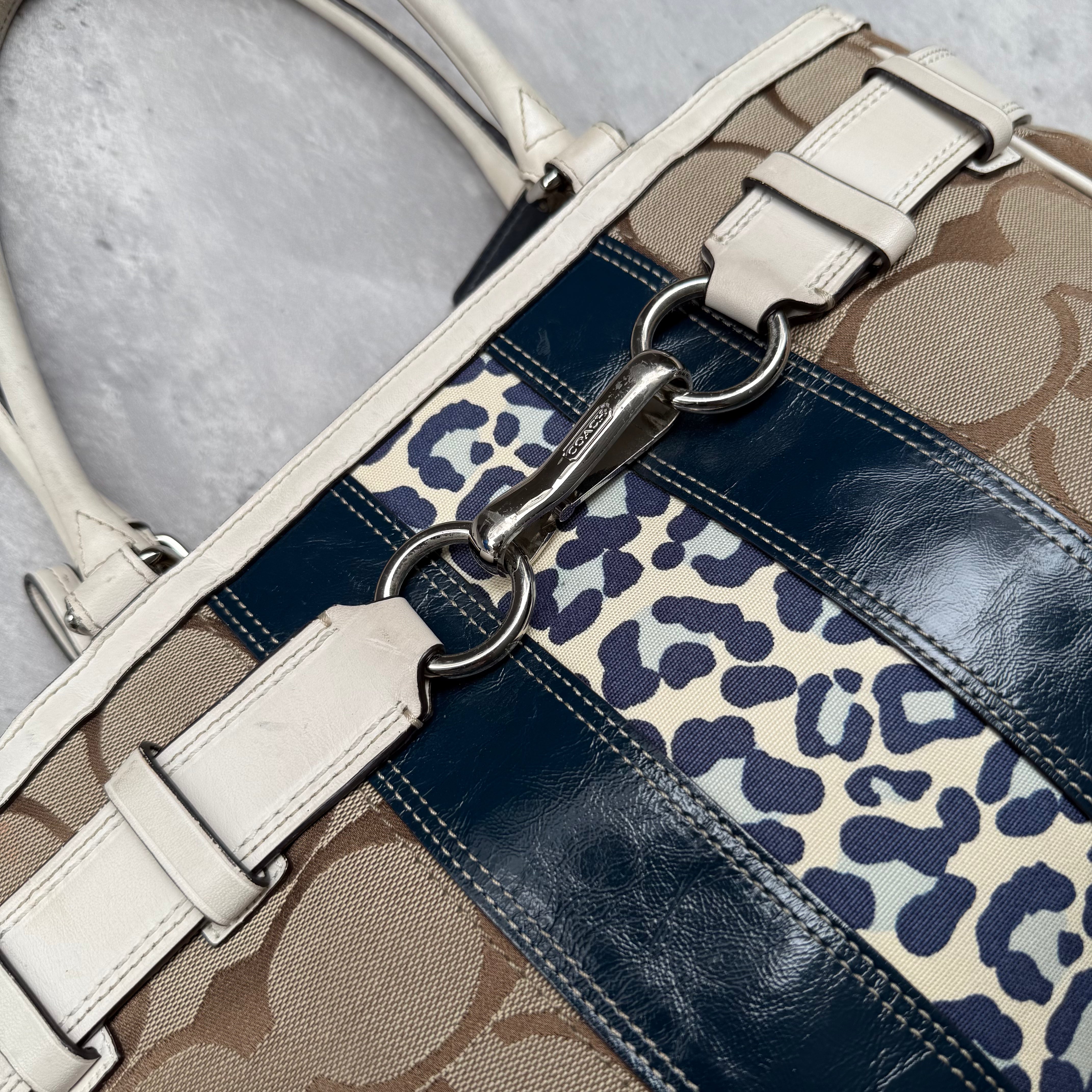 Coach Signature Hampton Stripe Leopard Carryall HandBag Multicolor