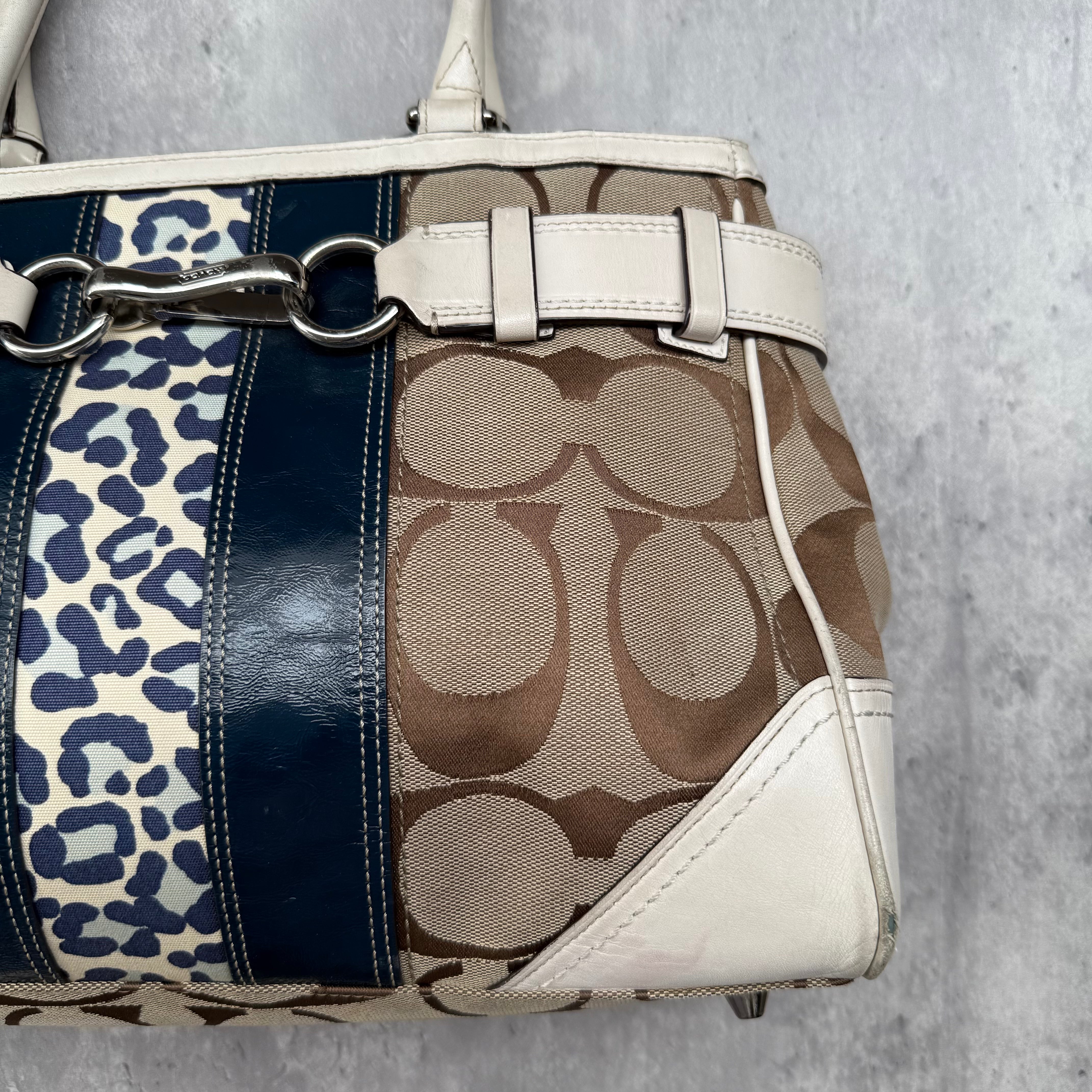Coach Signature Hampton Stripe Leopard Carryall HandBag Multicolor