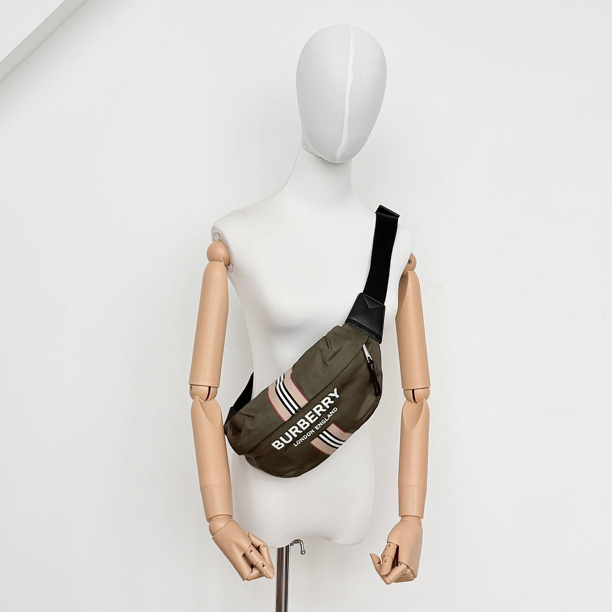 Burberry Logo Icon Stripe Sonny Body Bag Olive Green