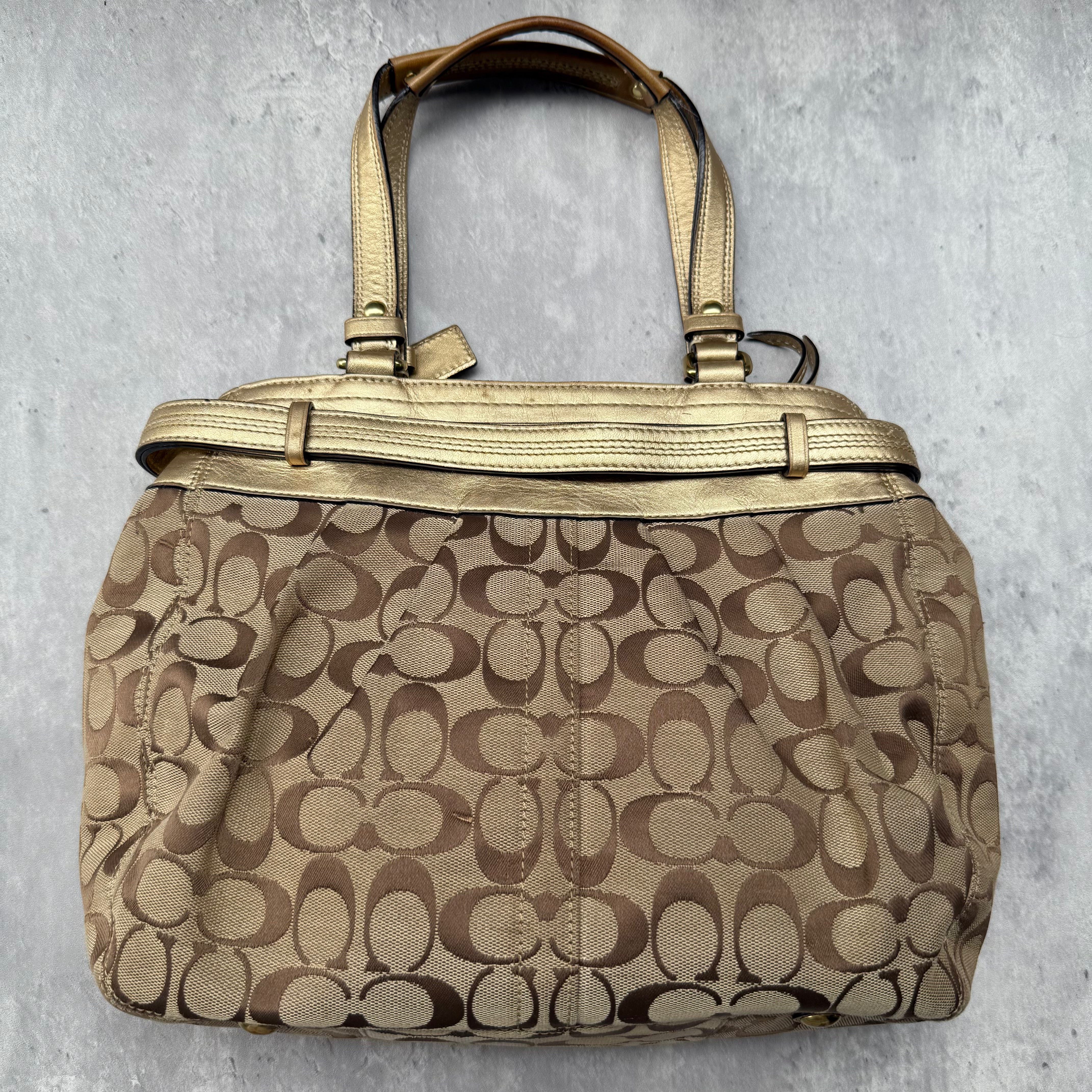 Coach Signature Hampton Carryall Tote Bag Beige/Gold