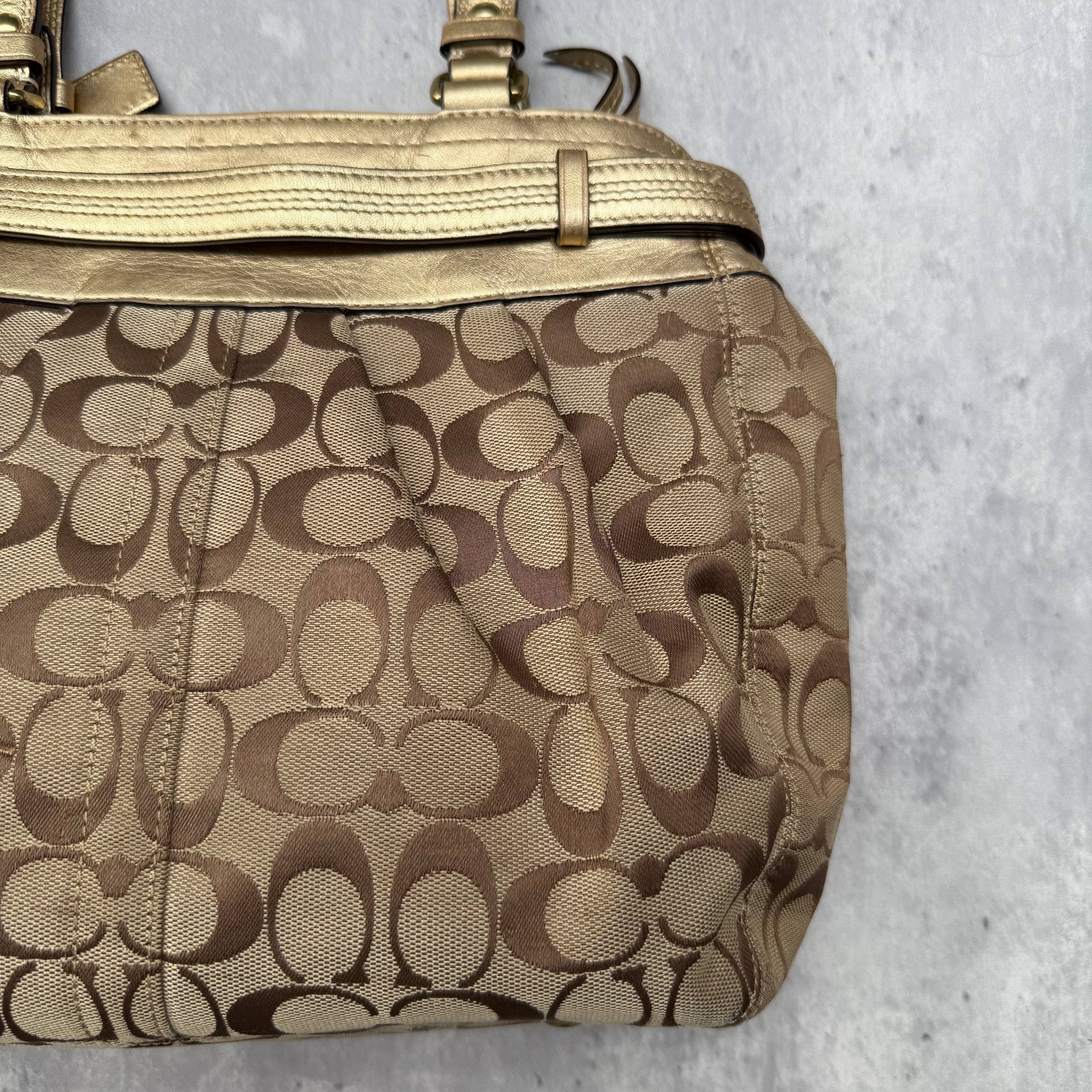 Coach Signature Hampton Carryall Tote Bag Beige/Gold