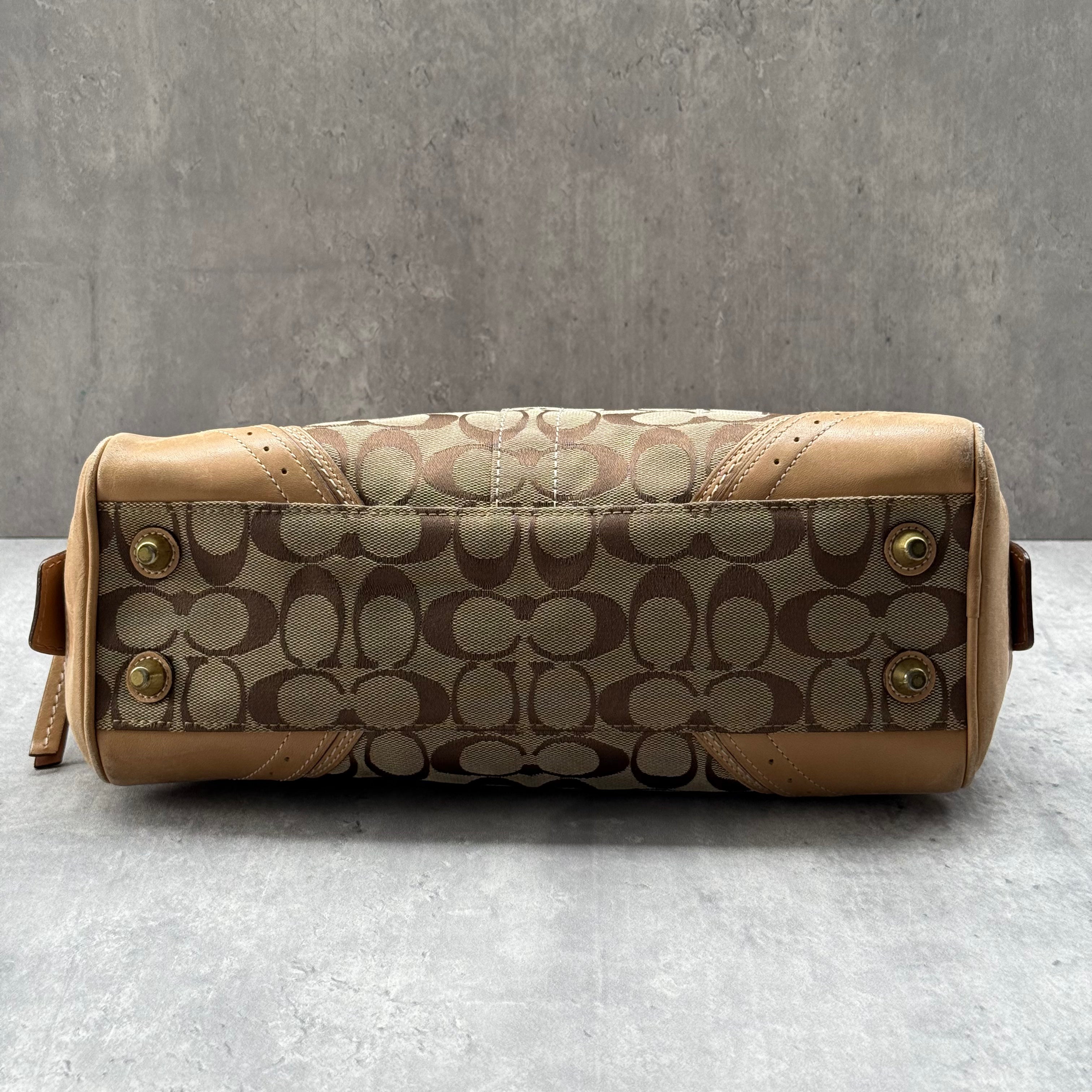 Coach Signature Mini Boston Handbag Beige/Tan
