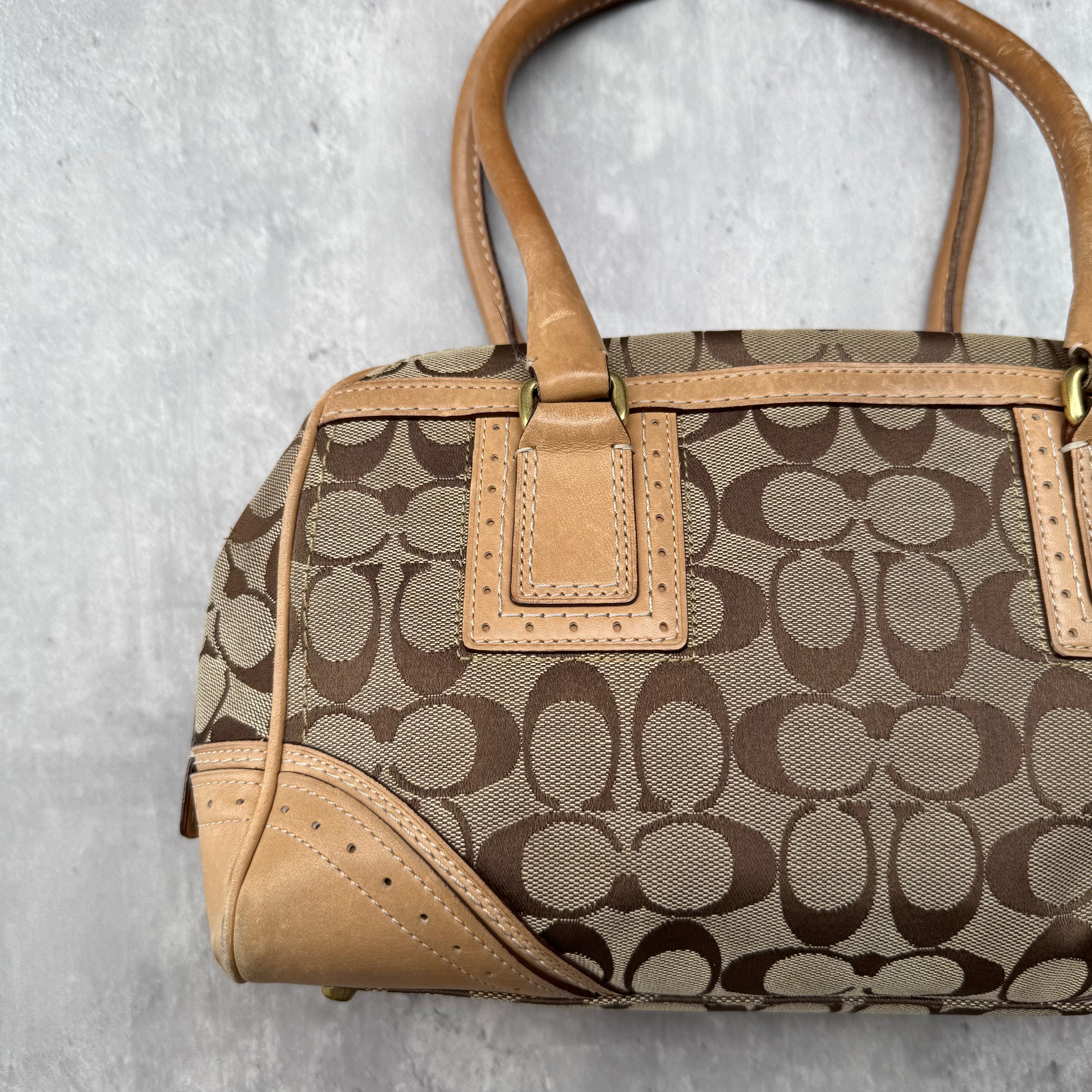 Coach Signature Mini Boston Handbag Beige/Tan