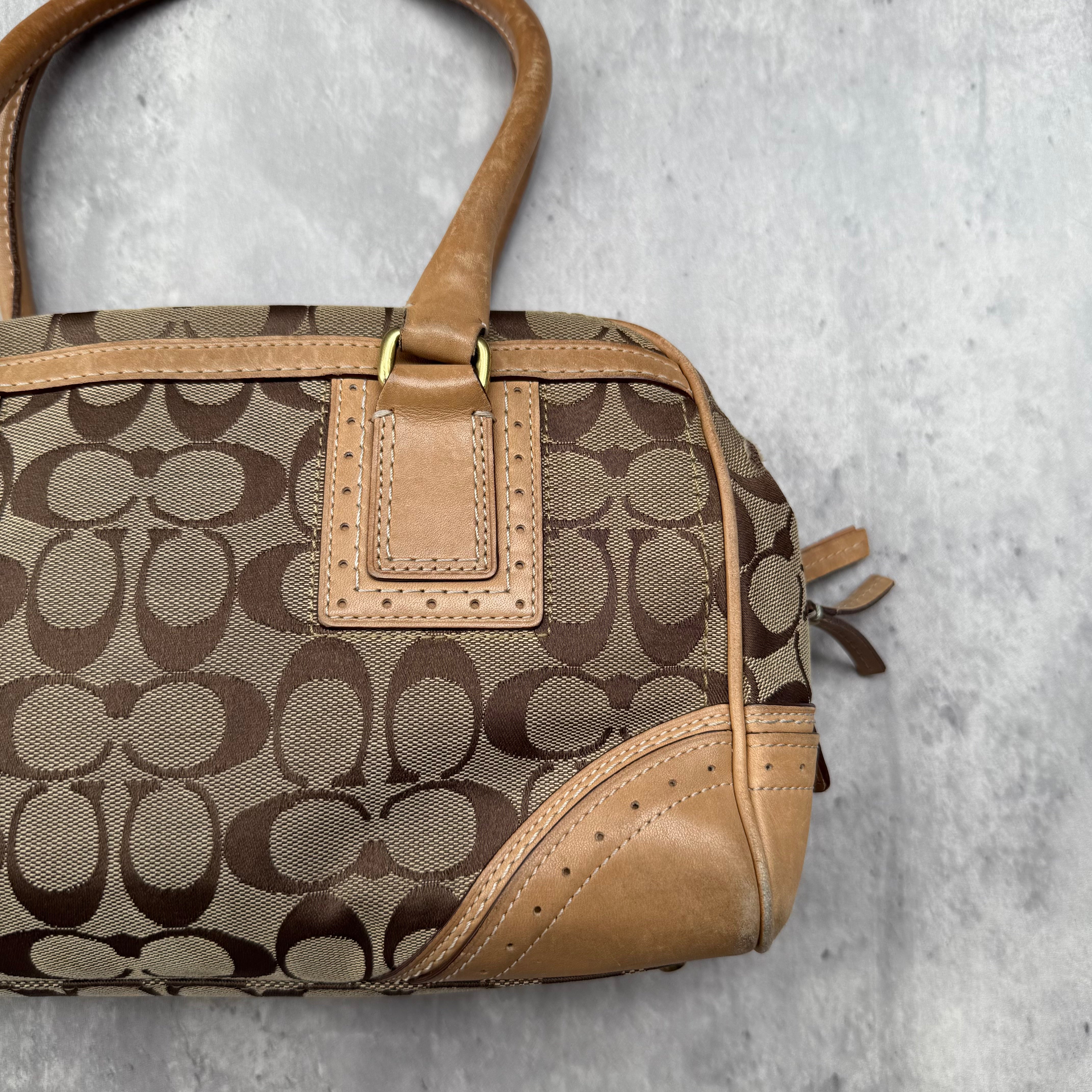 Coach Signature Mini Boston Handbag Beige/Tan