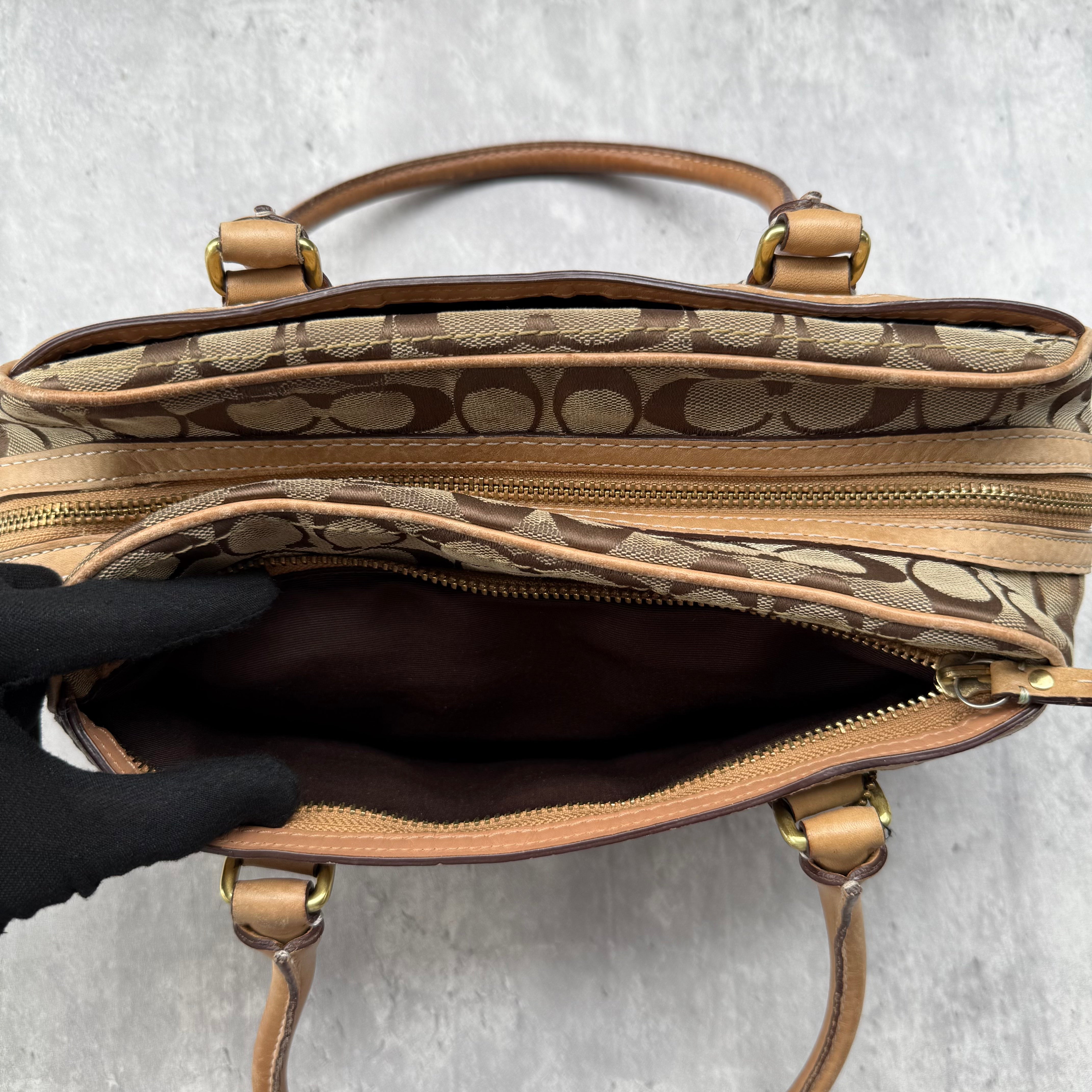 Coach Signature Mini Boston Handbag Beige/Tan
