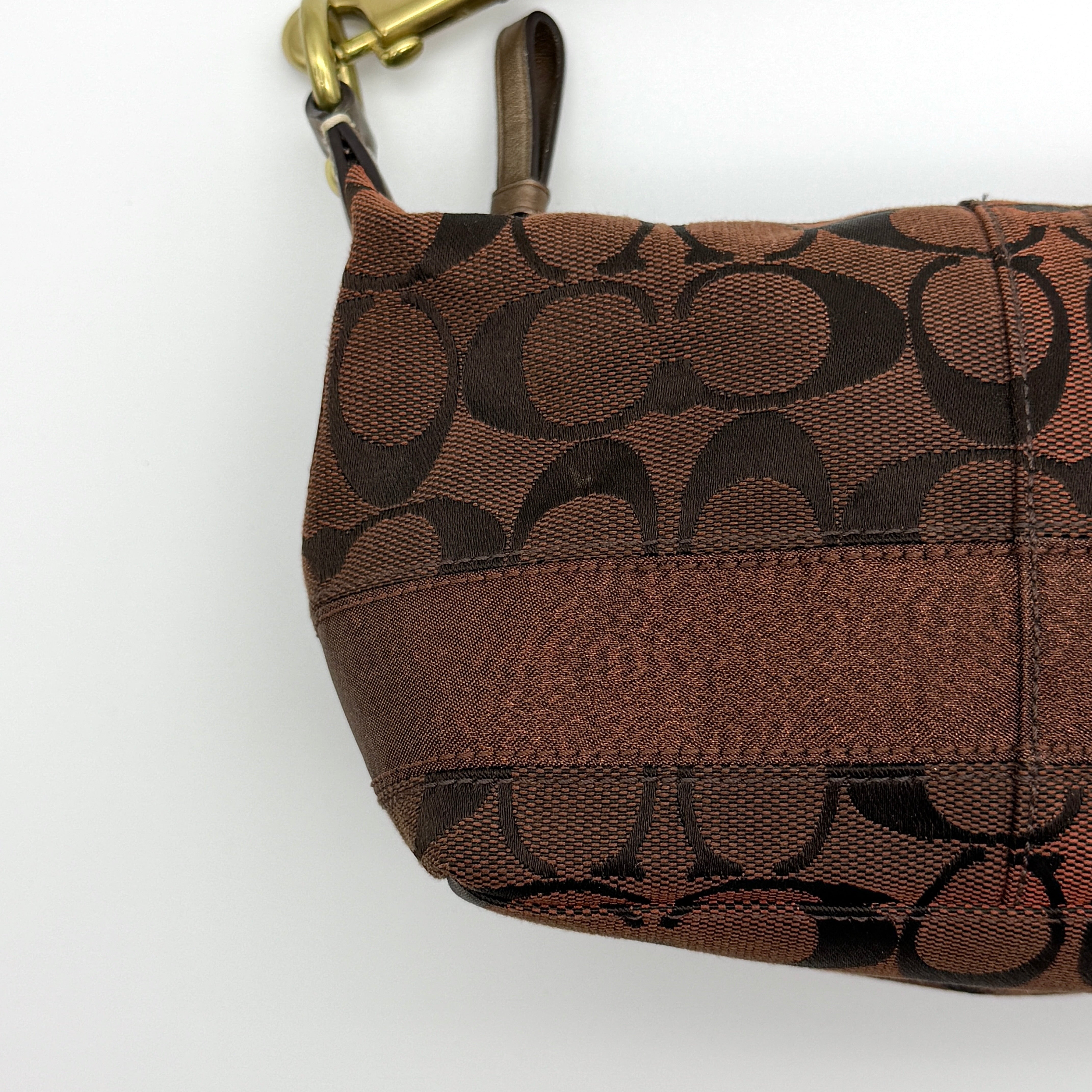 Coach Signature Mini Hobo Stripe Shoulder Bag Brown