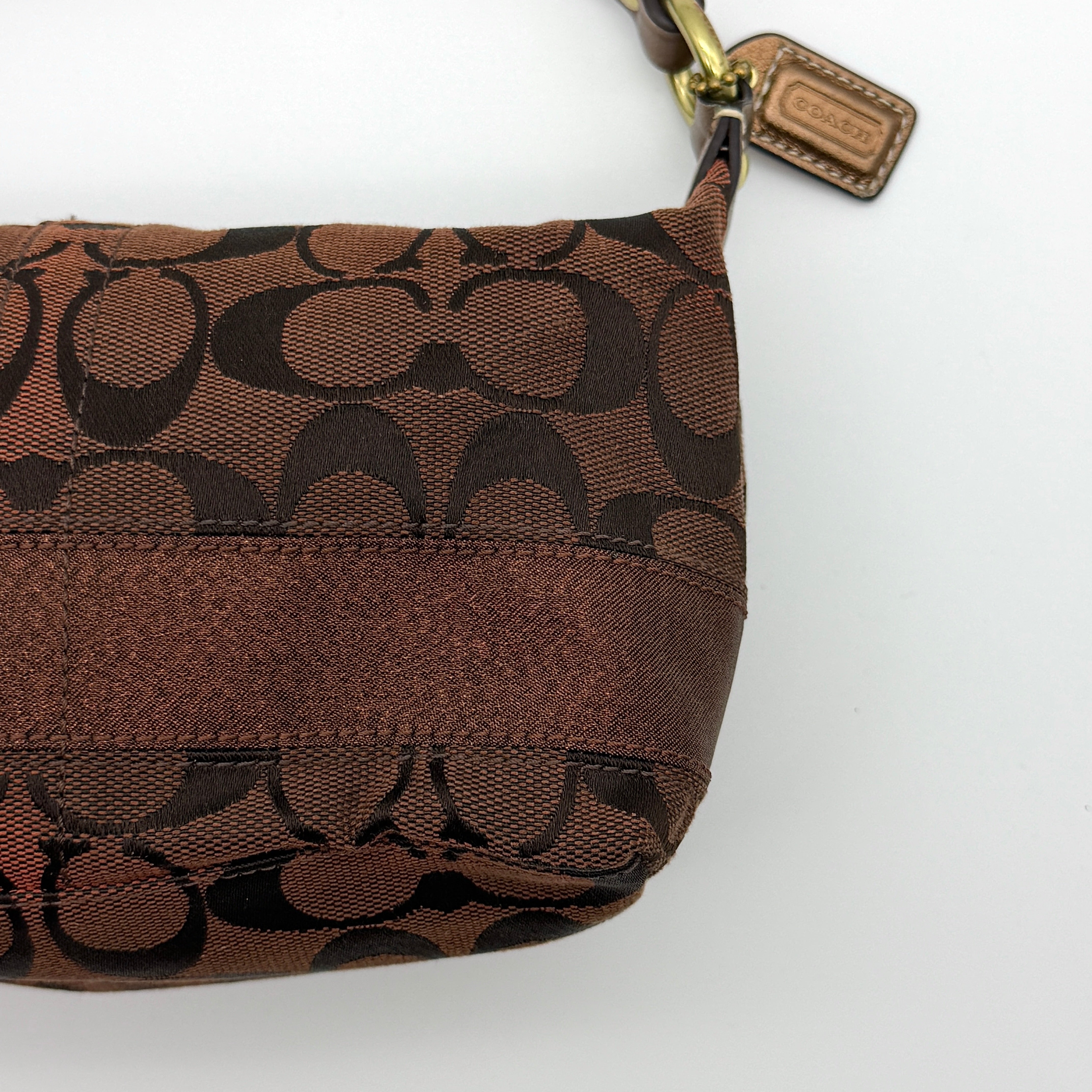 Coach Signature Mini Hobo Stripe Shoulder Bag Brown