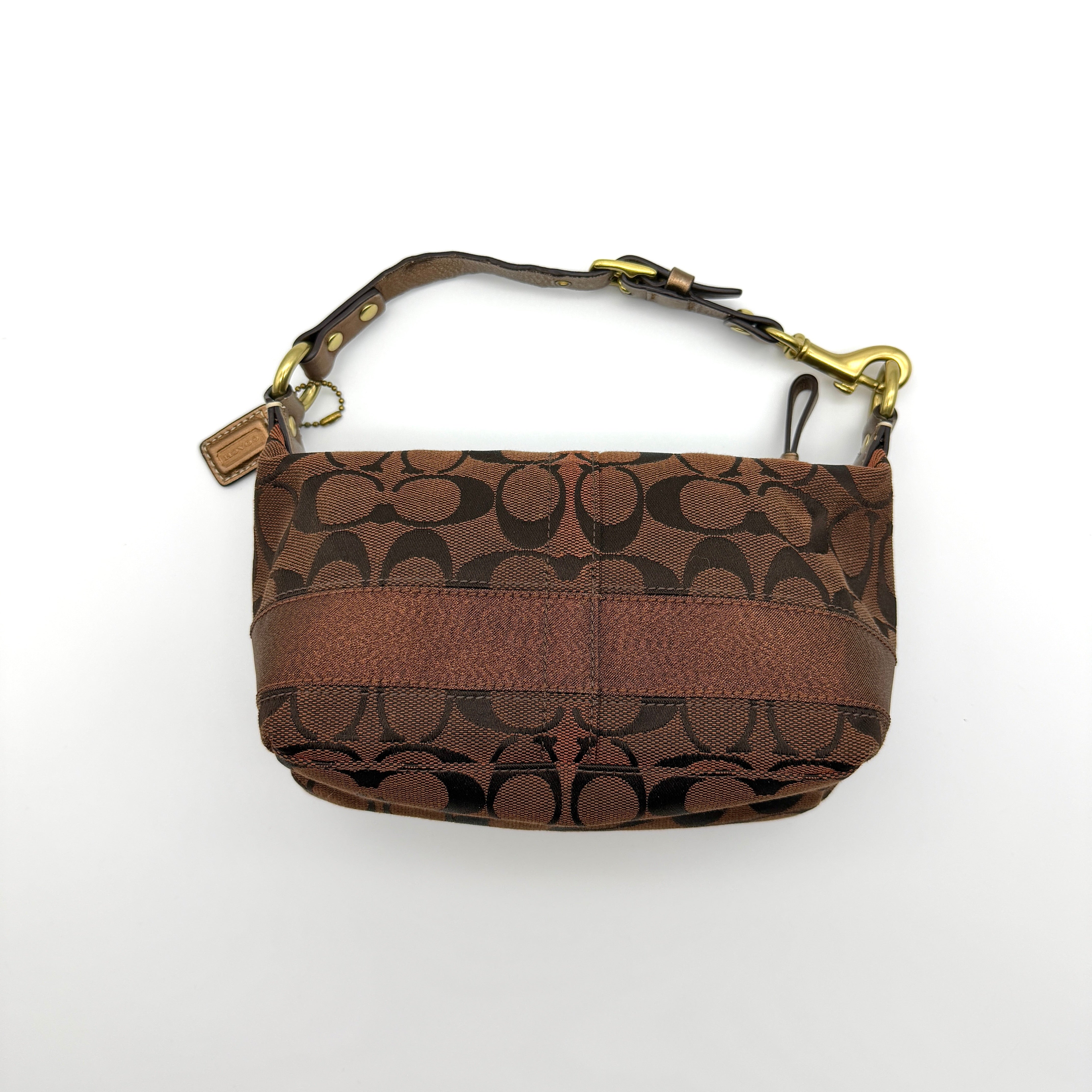 Coach Signature Mini Hobo Stripe Shoulder Bag Brown