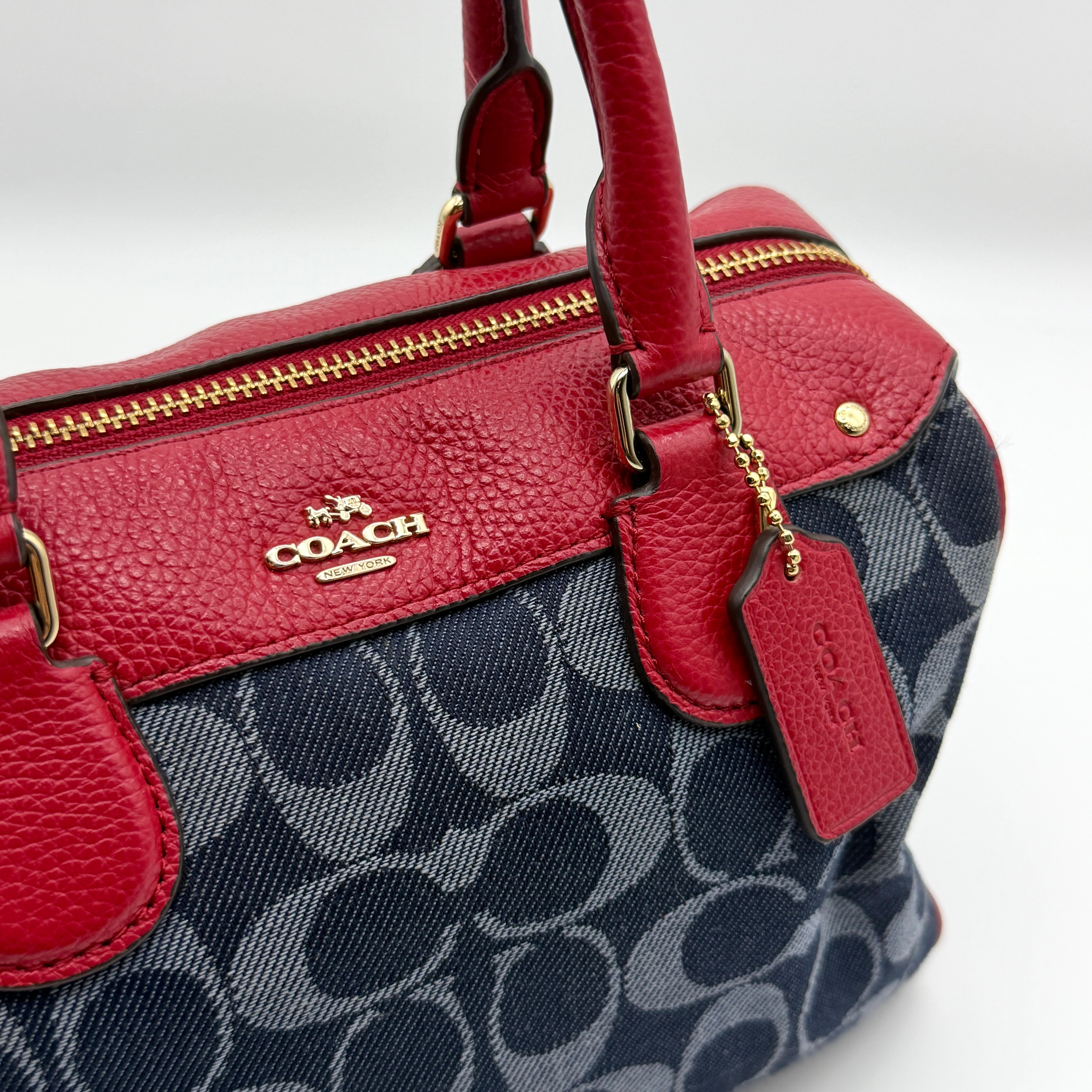 Coach 2Way Signature Mini Bennett Boston Bag Blue/Red