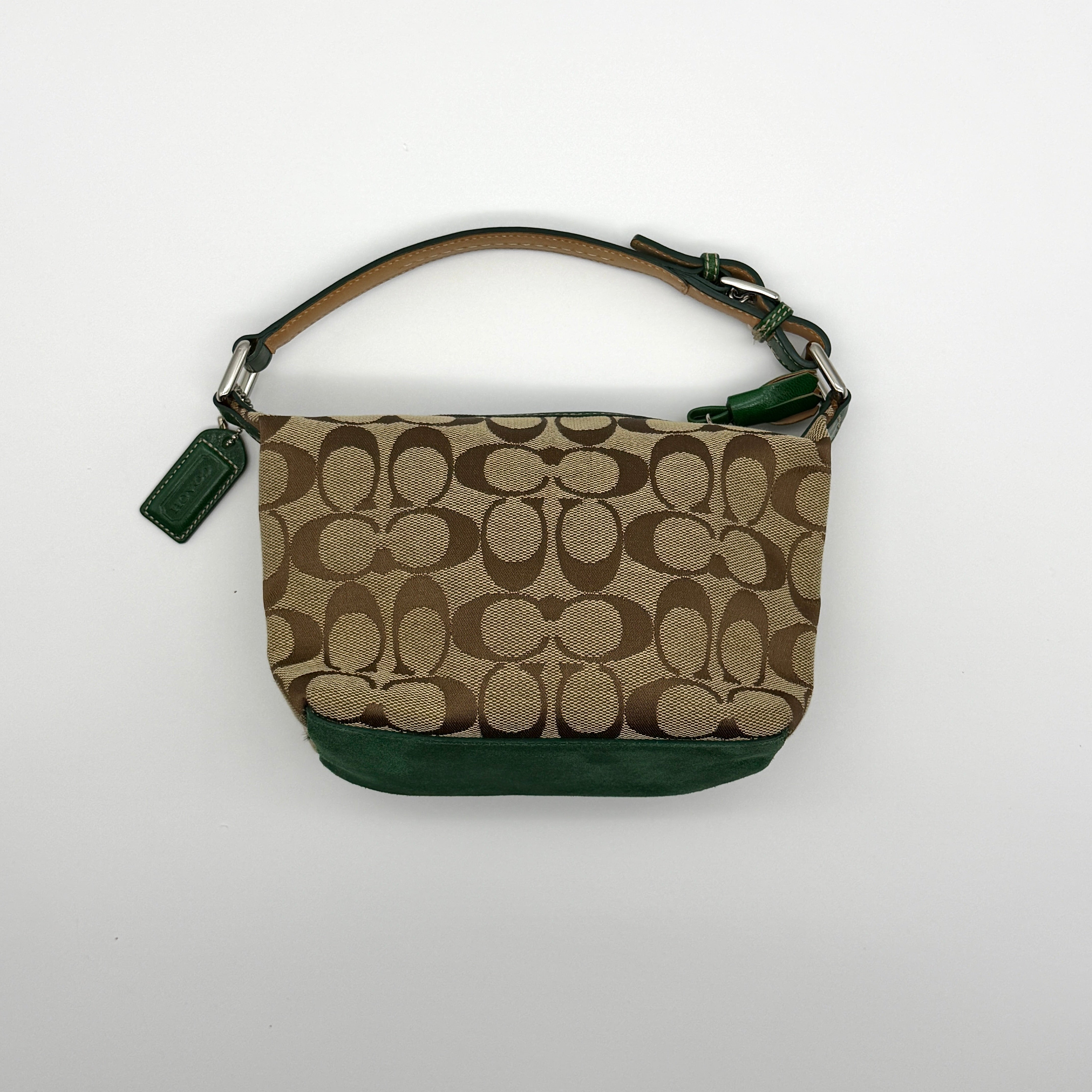 Coach Signature Mini Hobo Striped Suede Shoulder Bag Beige/Green