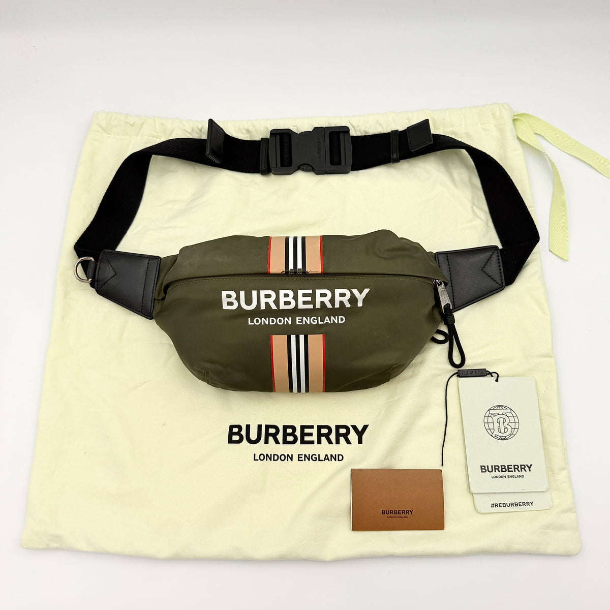 Burberry Logo Icon Stripe Sonny Body Bag Olive Green