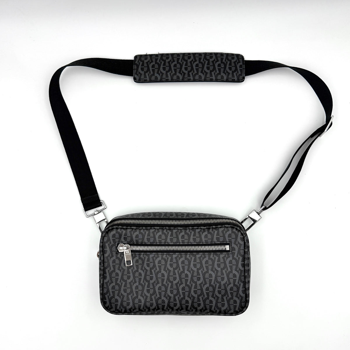 Aigner Monogram Leather Crossbody Bag Black/Grey