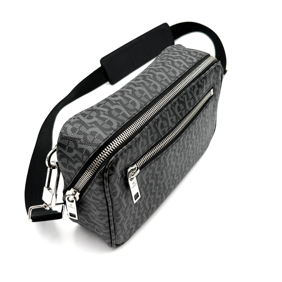 Aigner Monogram Leather Crossbody Bag Black/Grey