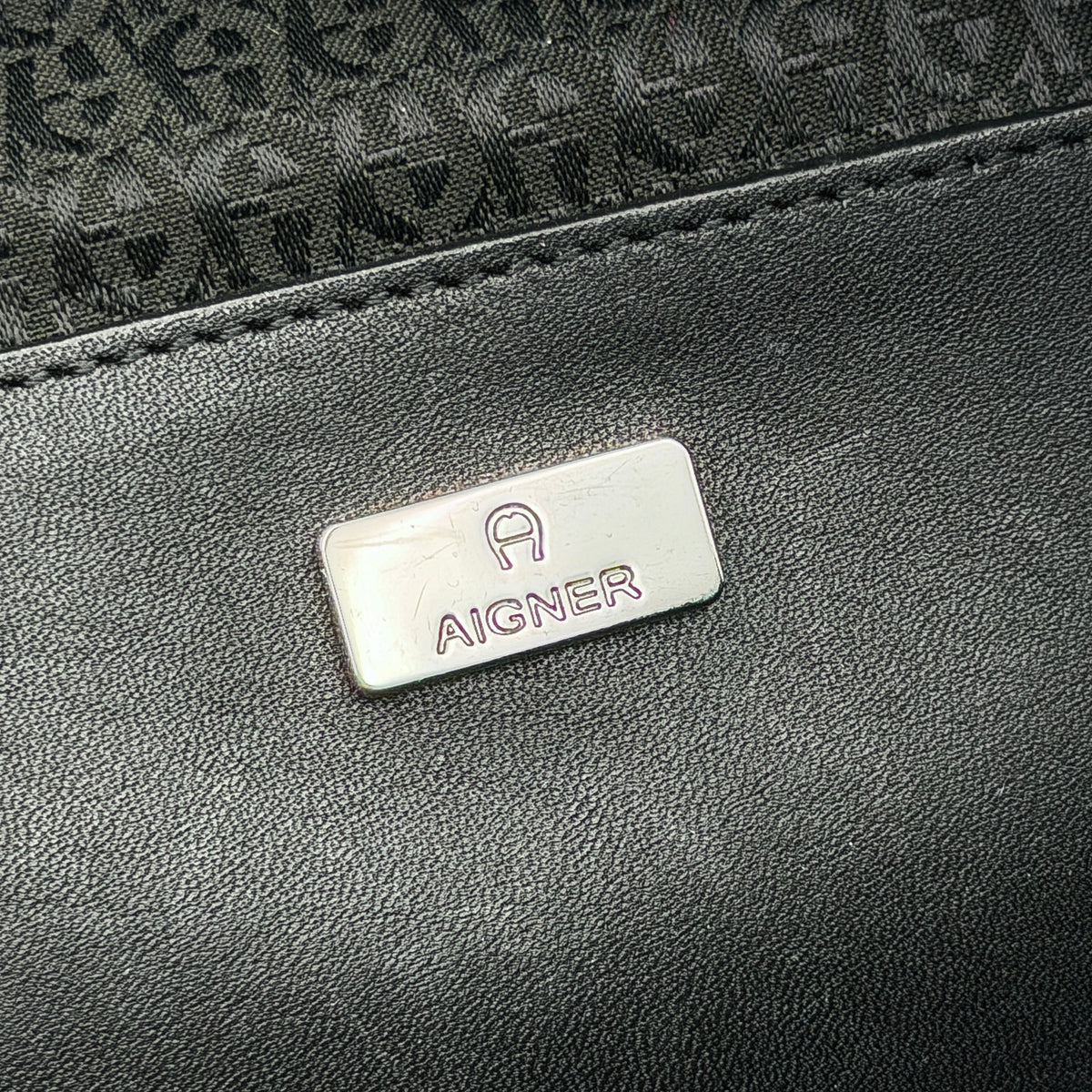 Aigner Monogram Leather Crossbody Bag Black/Grey
