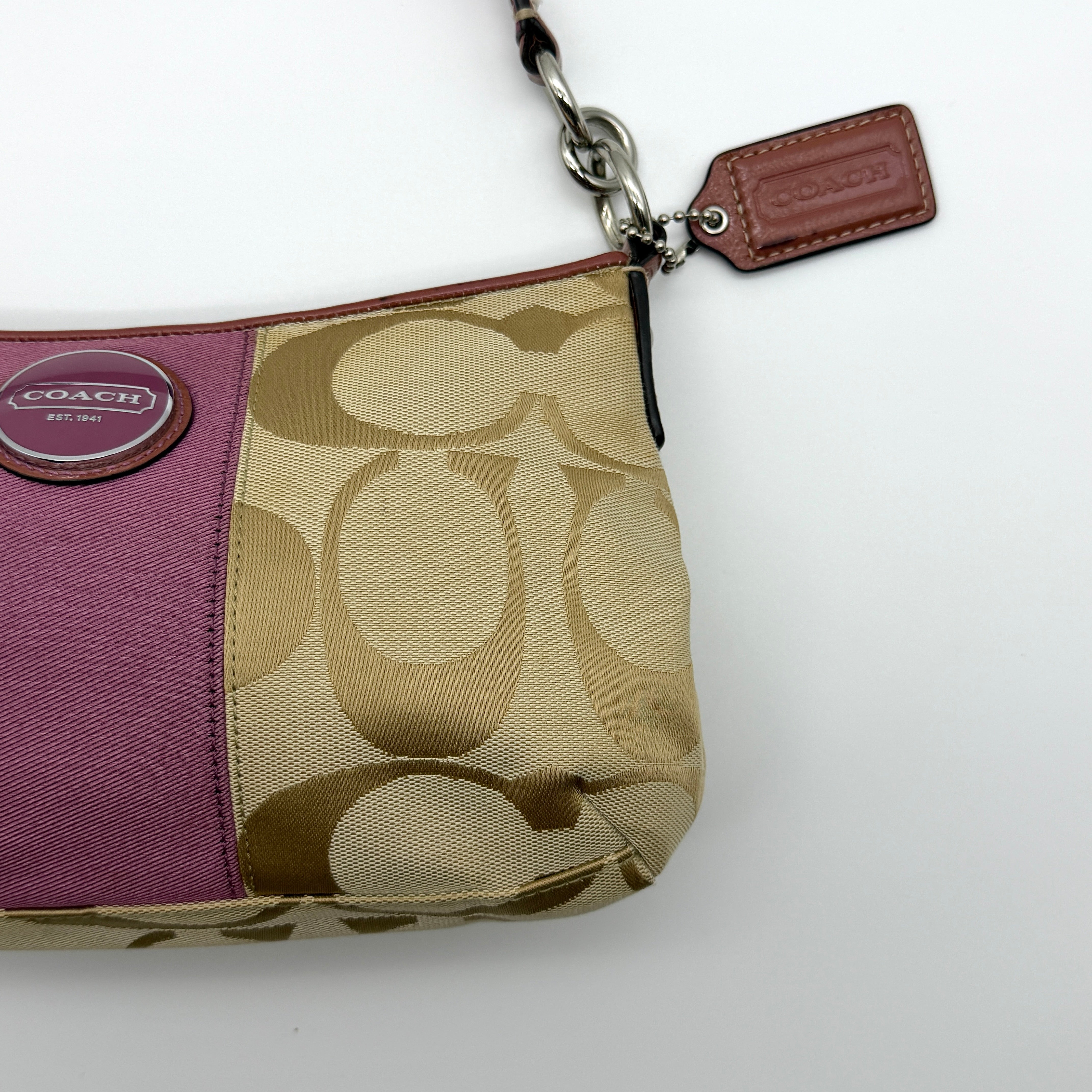 Coach 2Way Signature Stripe Shoulder Bag Beige/Purple