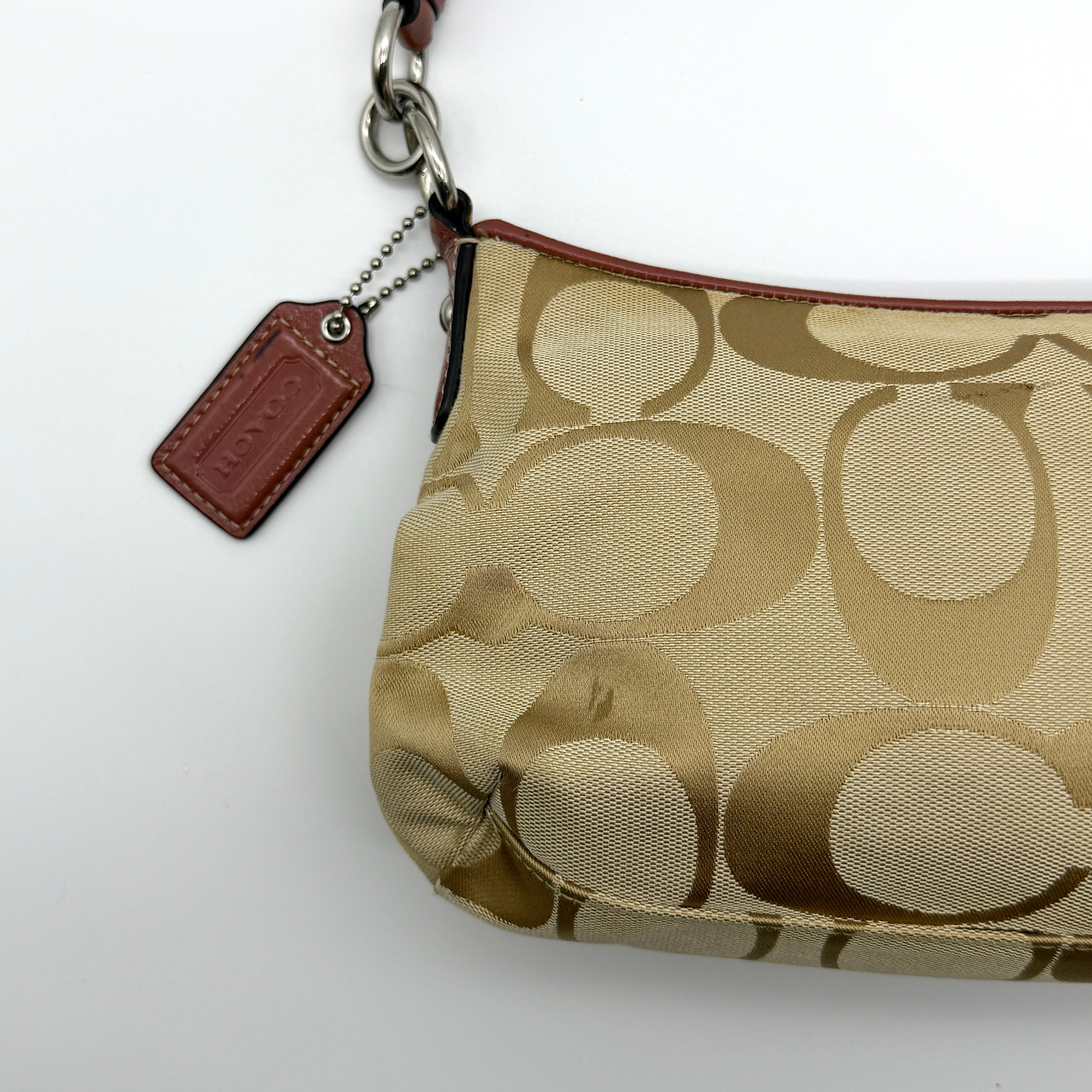 Coach 2Way Signature Stripe Shoulder Bag Beige/Purple