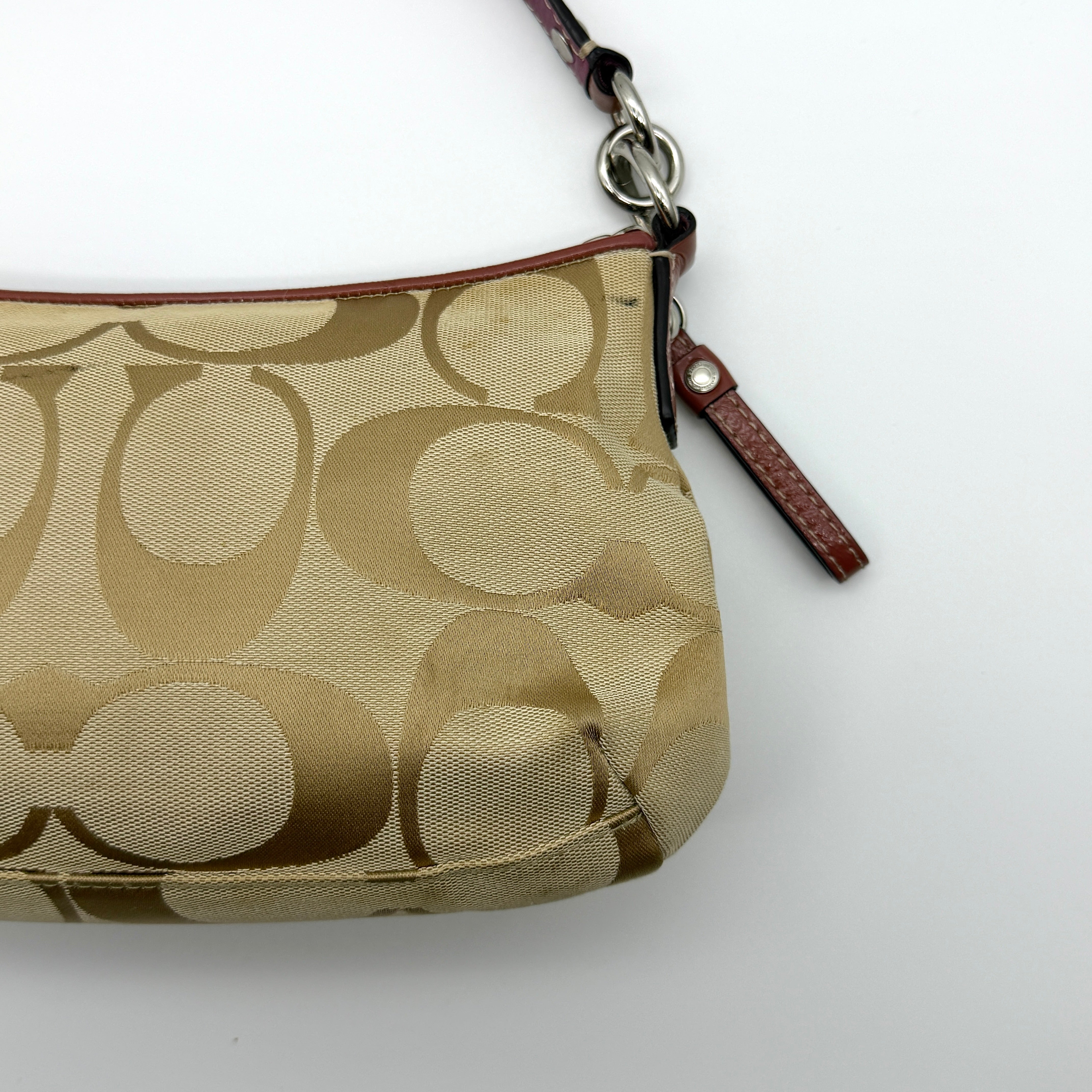 Coach 2Way Signature Stripe Shoulder Bag Beige/Purple