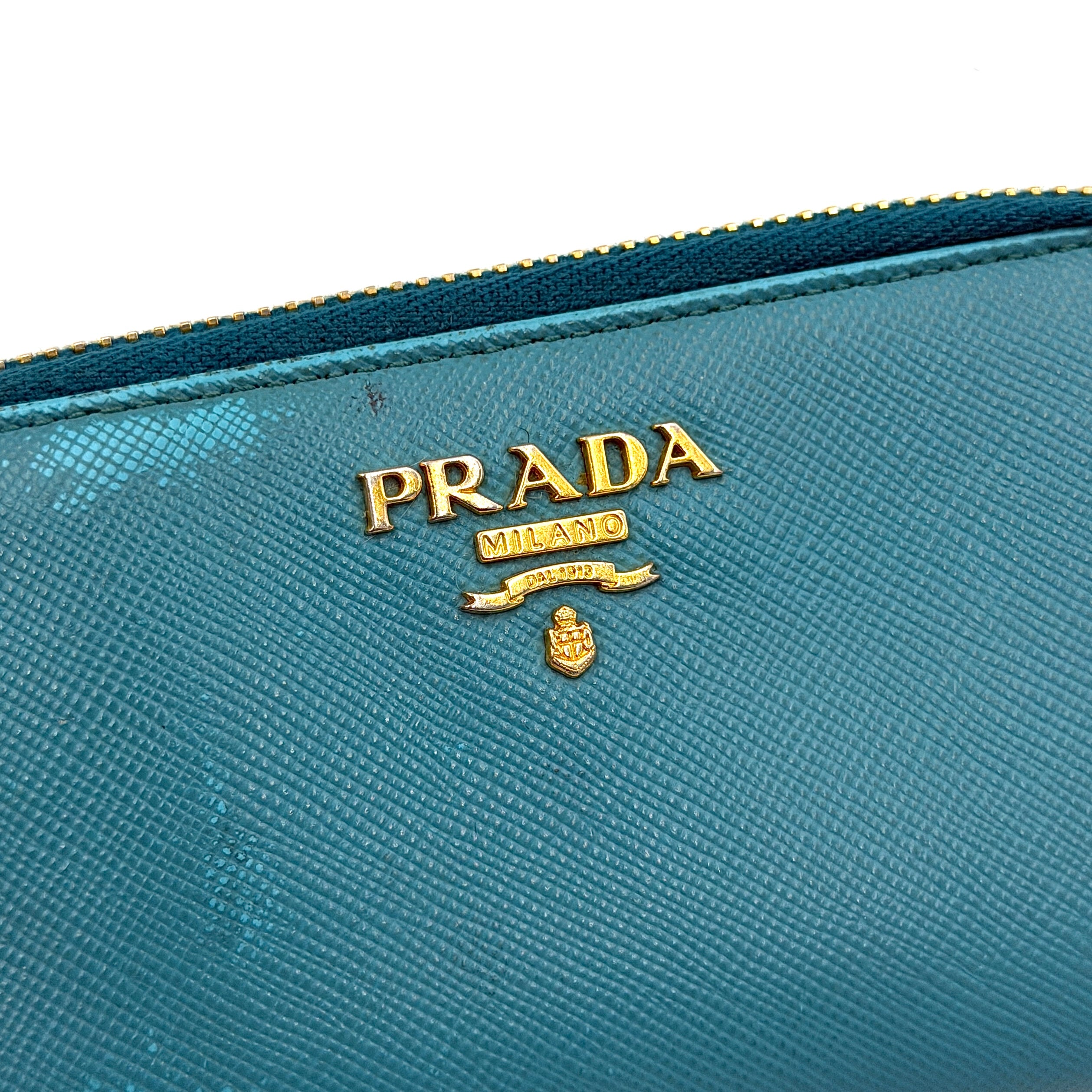 Prada Saffiano Zippy Key Holder Blue