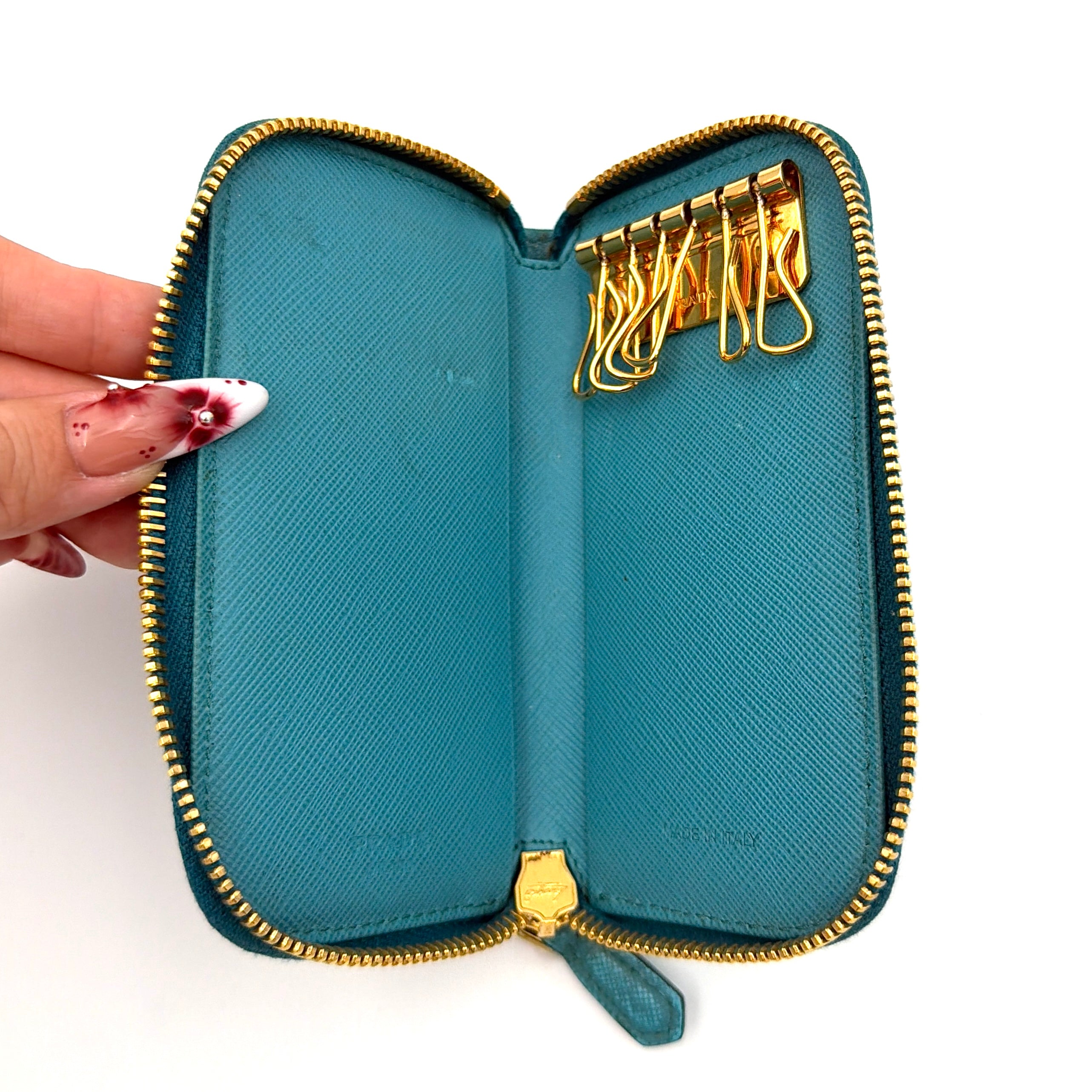 Prada Saffiano Zippy Key Holder Blue