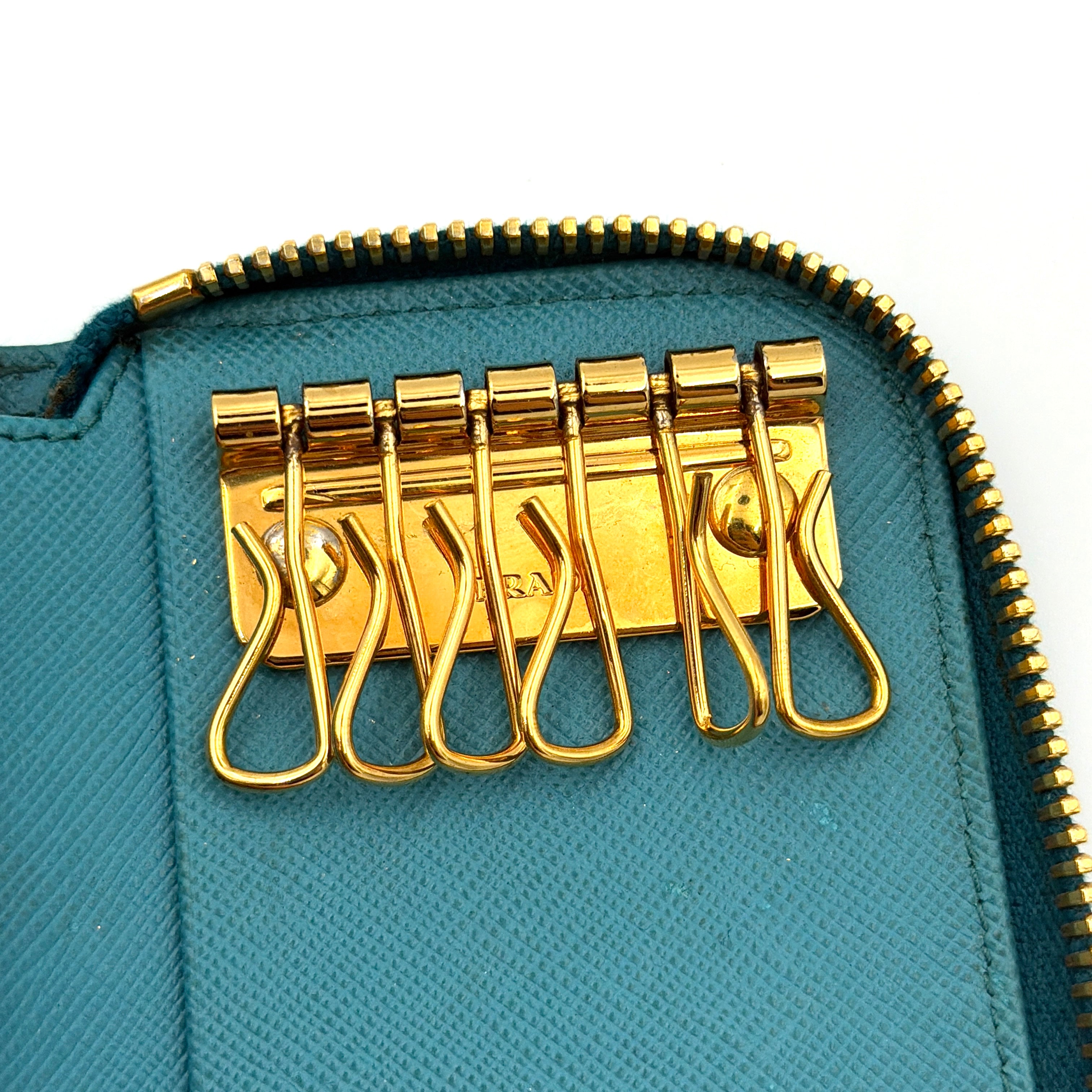 Prada Saffiano Zippy Key Holder Blue