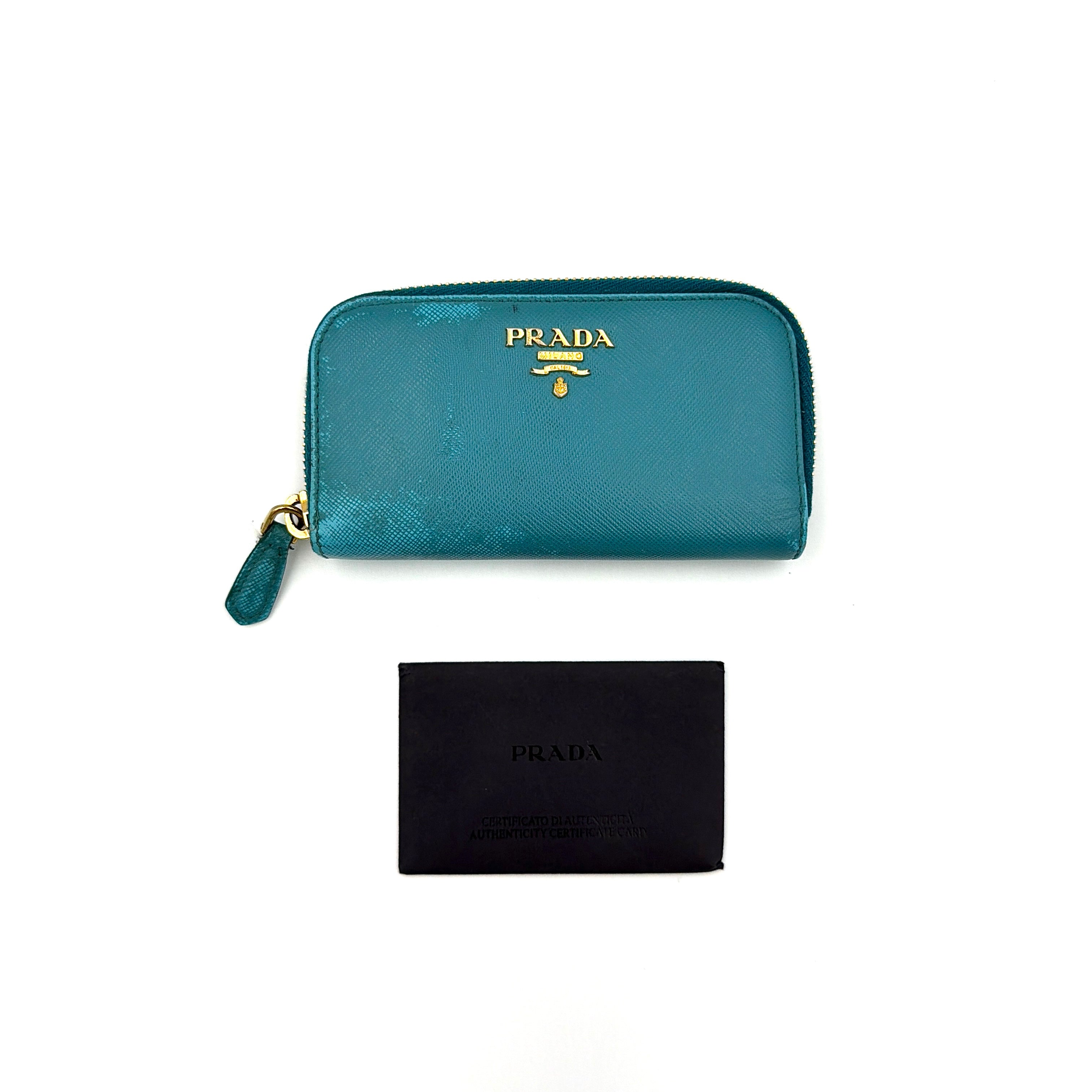 Prada Saffiano Zippy Key Holder Blue